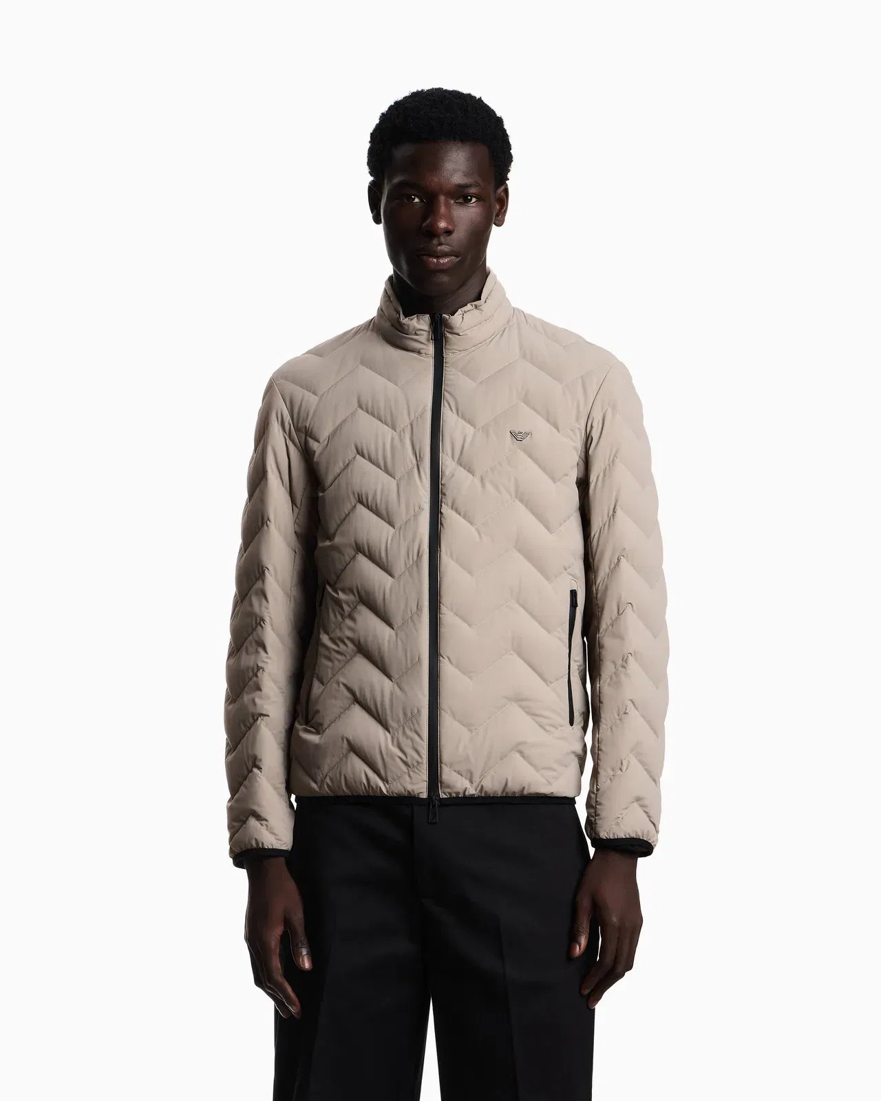 Emporio Armani Nylon down jacket with zip and chevron quilting Essential