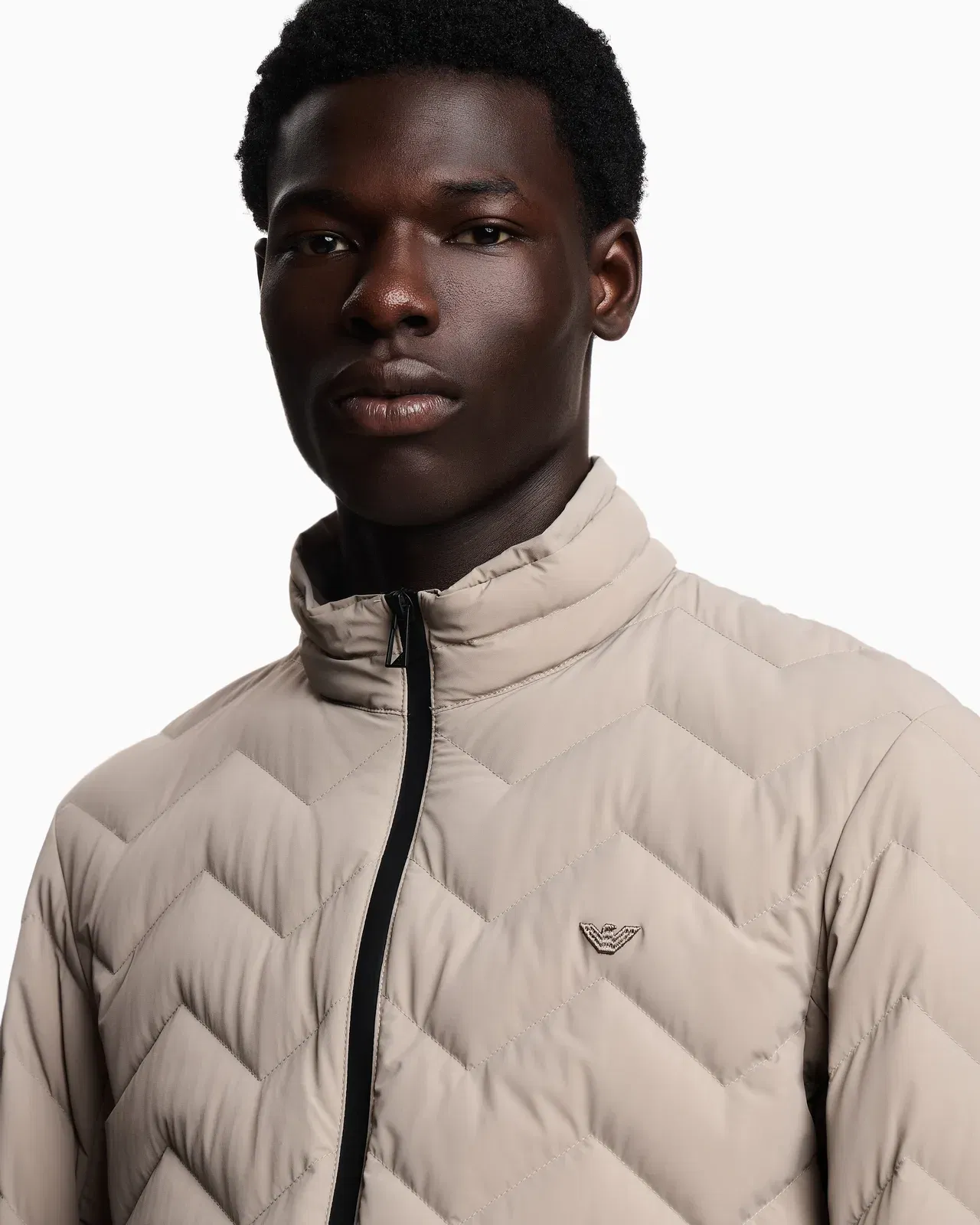 Emporio Armani Nylon down jacket with zip and chevron quilting Essential