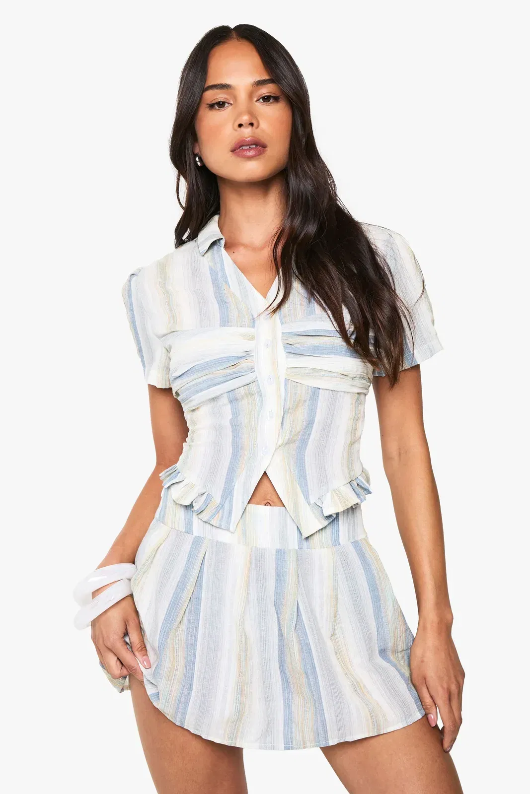 Stripe Pleated Mini Skirt