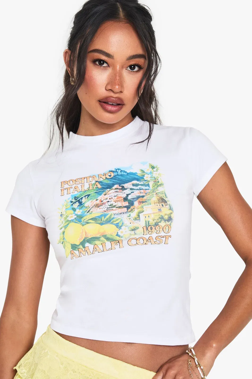 Positano Italia Embellished Beaded Printed Fitted T-Shirt