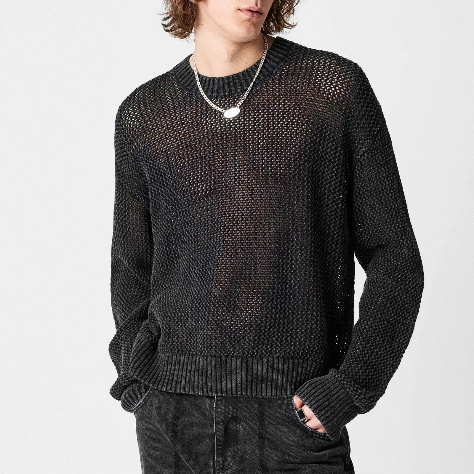 Open Gauge Knitted Lightweight Crew Neck Jumper