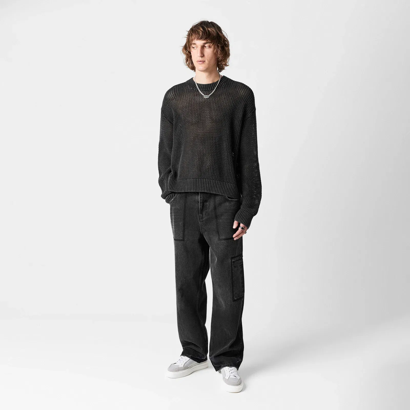 Open Gauge Knitted Lightweight Crew Neck Jumper