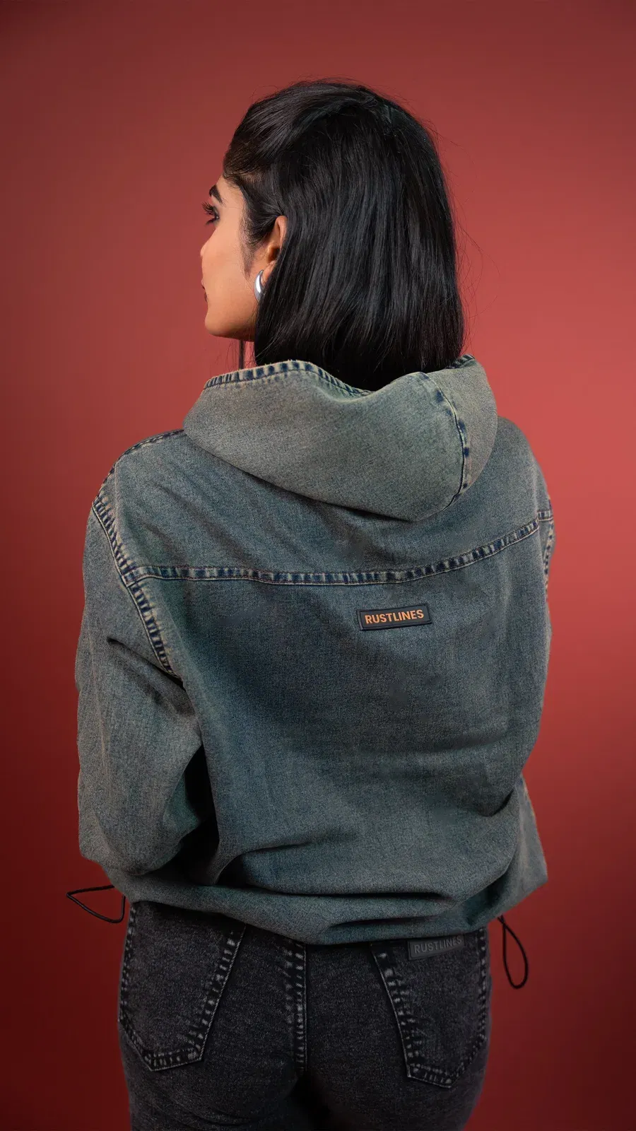 ACID WASH DENIM WOMEN'S HOODIE