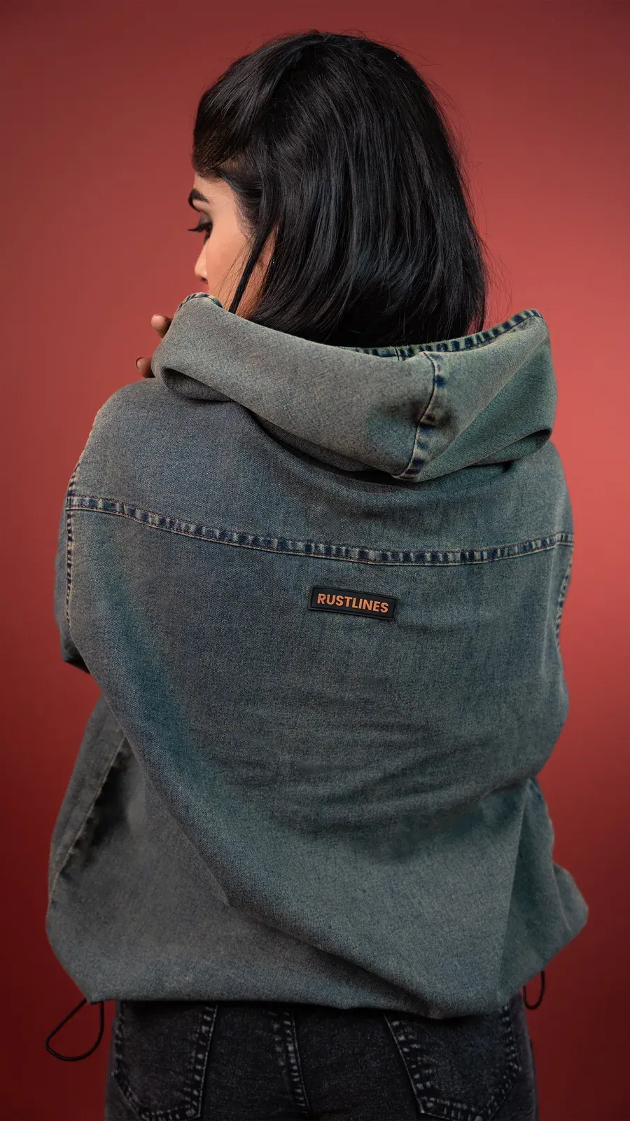 ACID WASH DENIM WOMEN'S HOODIE