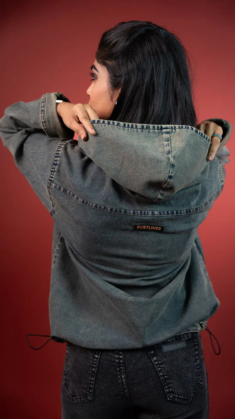 ACID WASH DENIM WOMEN'S HOODIE