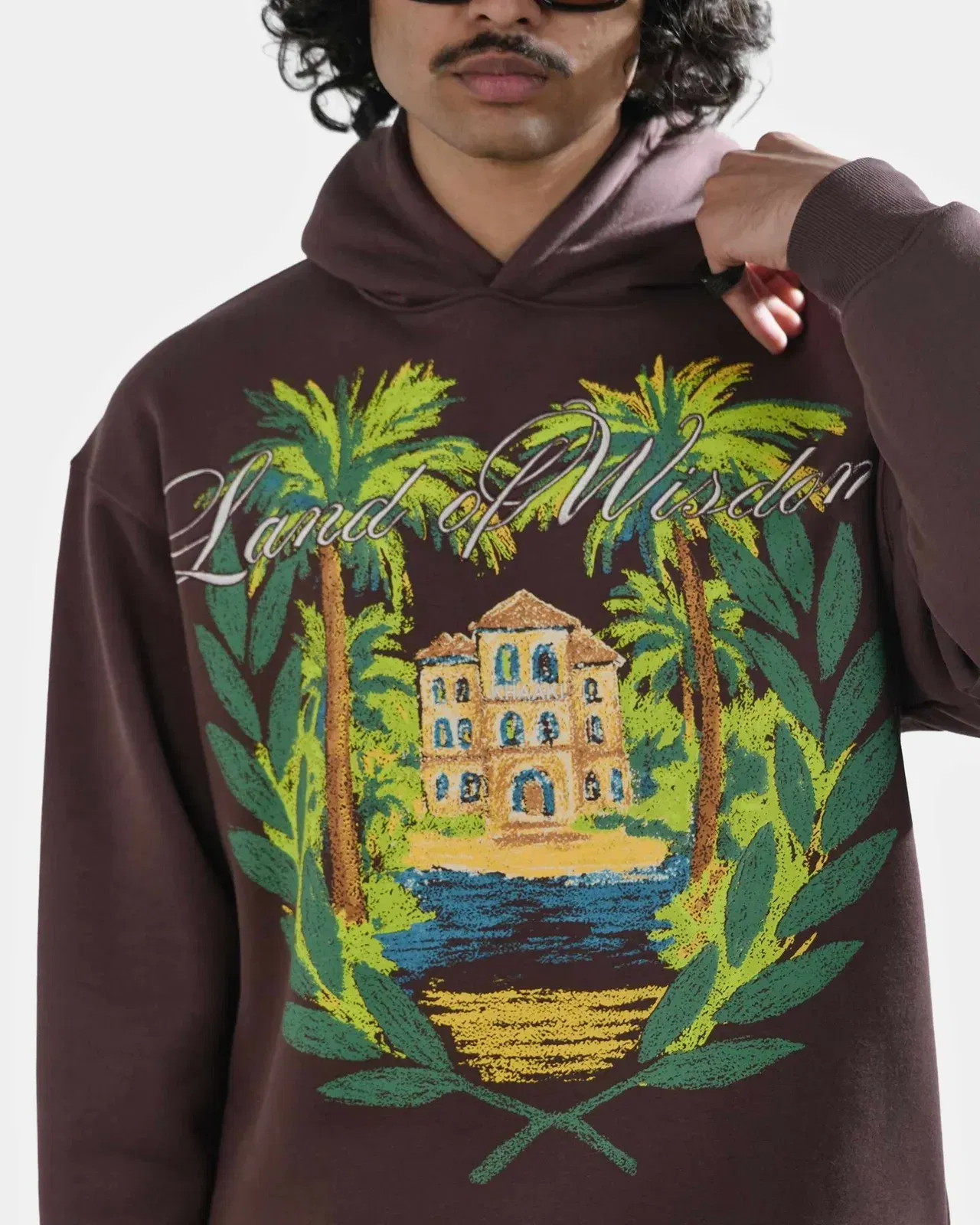 Land Of Wisdom - Coffee Printed Oversized Hoodie