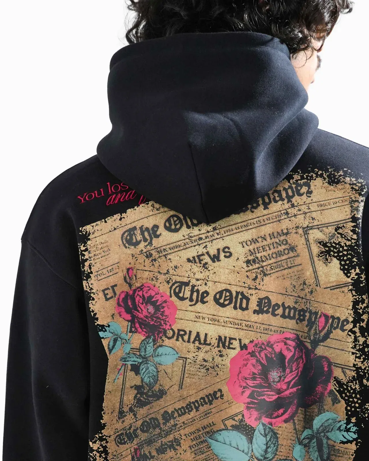 Love Me More - Black Printed Oversized Hoodie
