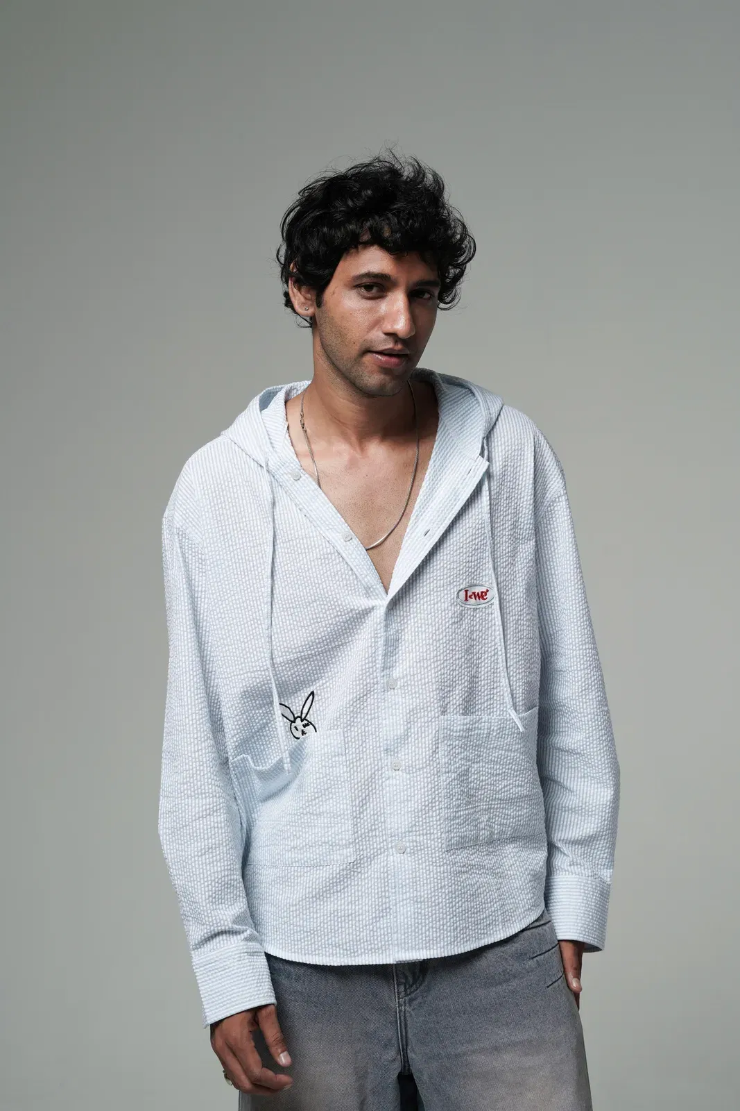 Sky Hooded Textured Shirt