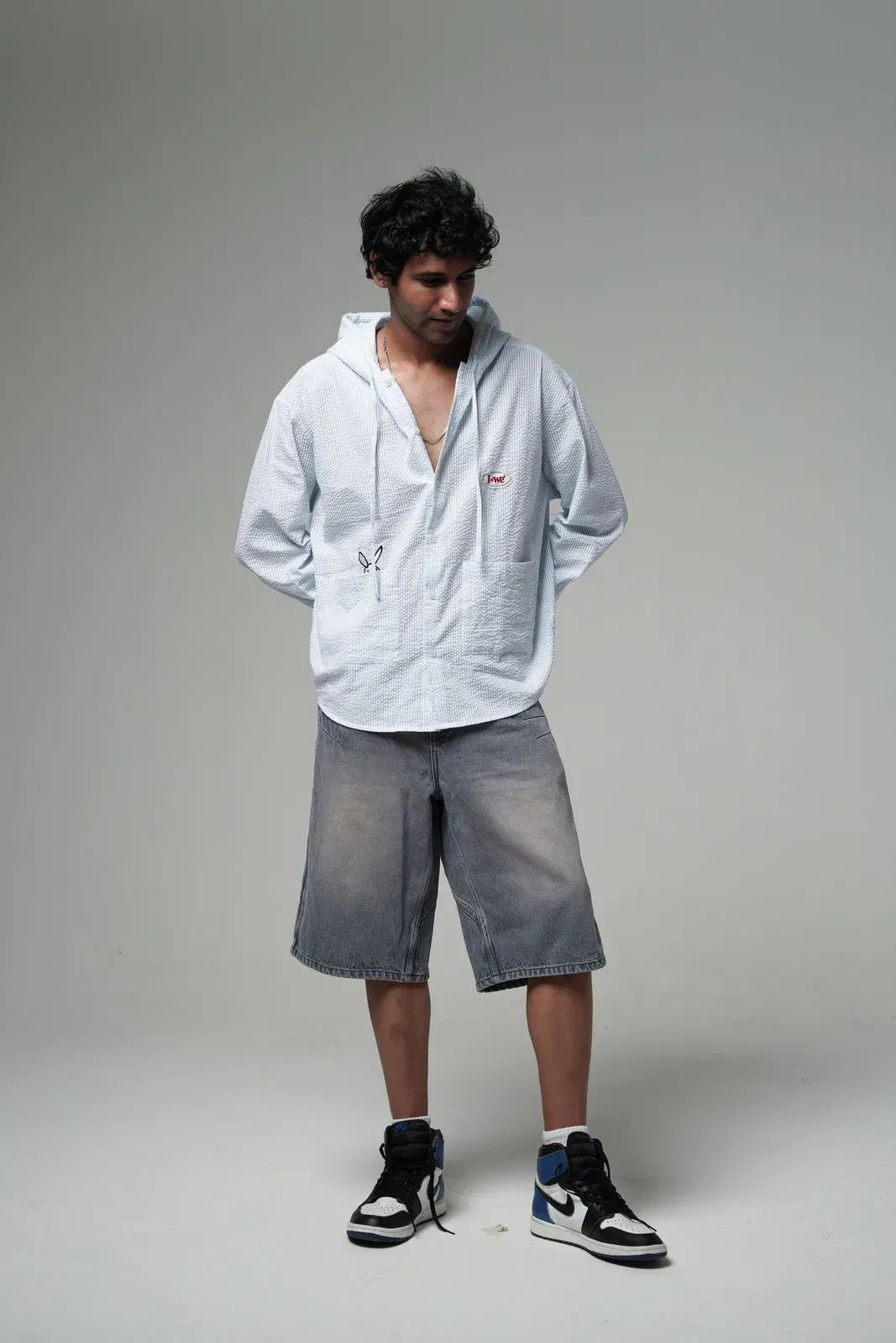 Sky Hooded Textured Shirt