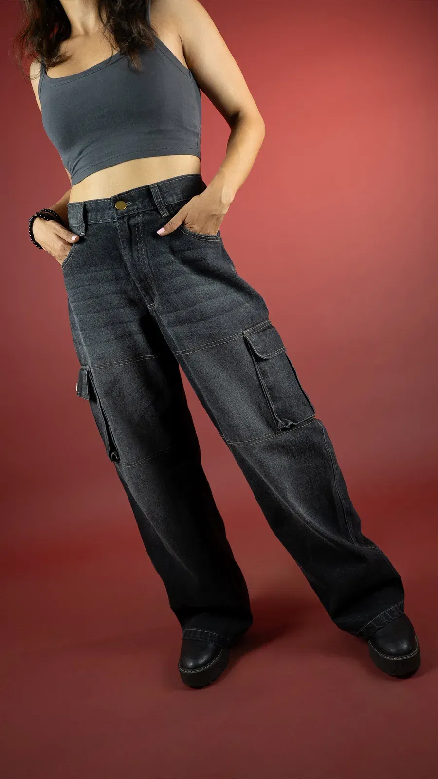 CARBON BLACK DENIM WOMEN'S CARGO