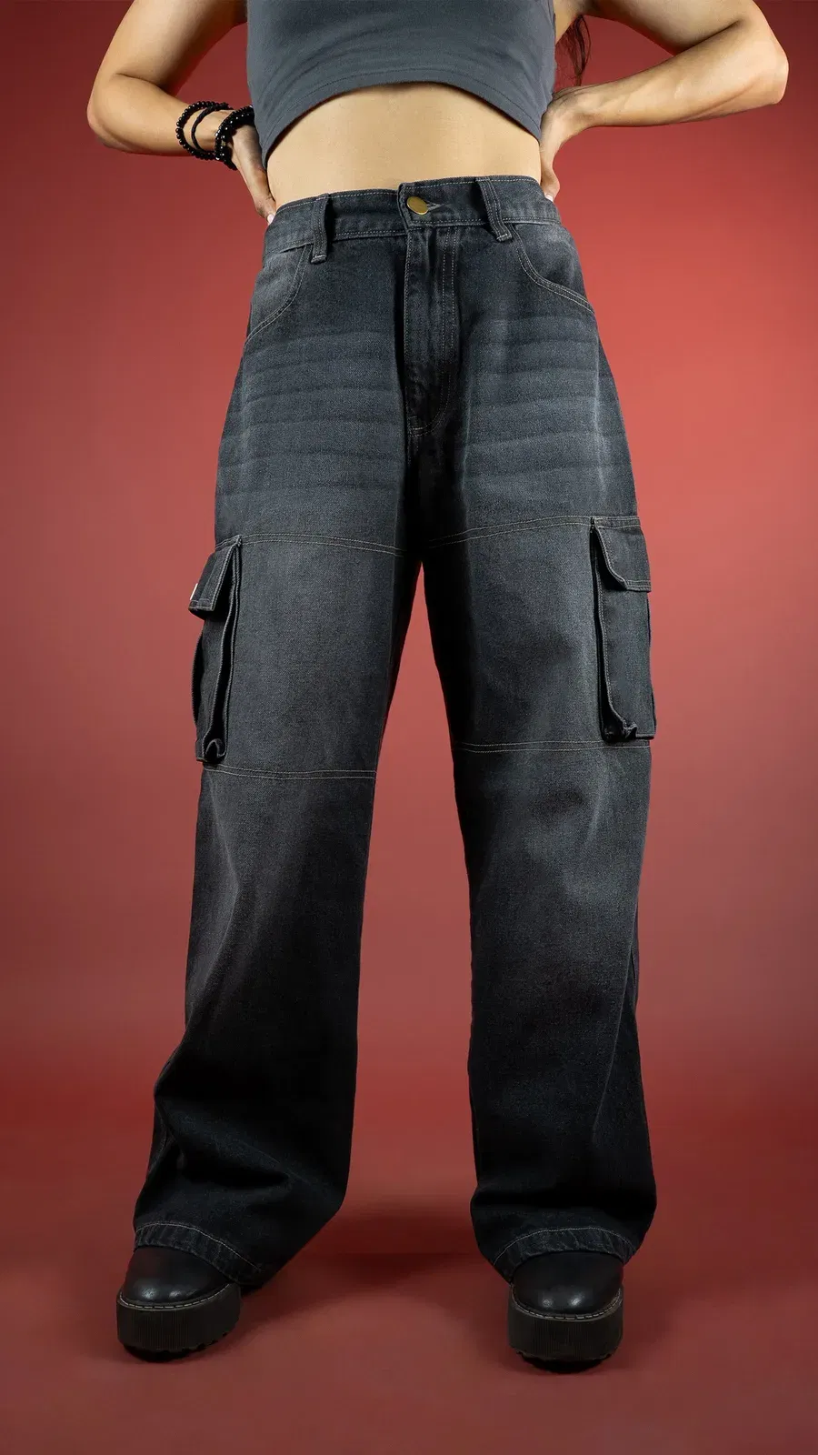 CARBON BLACK DENIM WOMEN'S CARGO