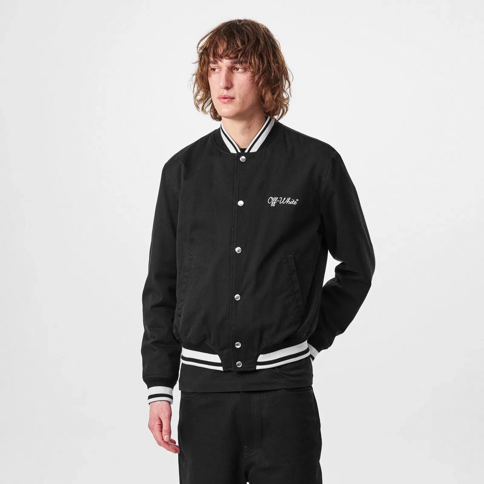 Script Cotton Long Sleeve Varsity Jacket