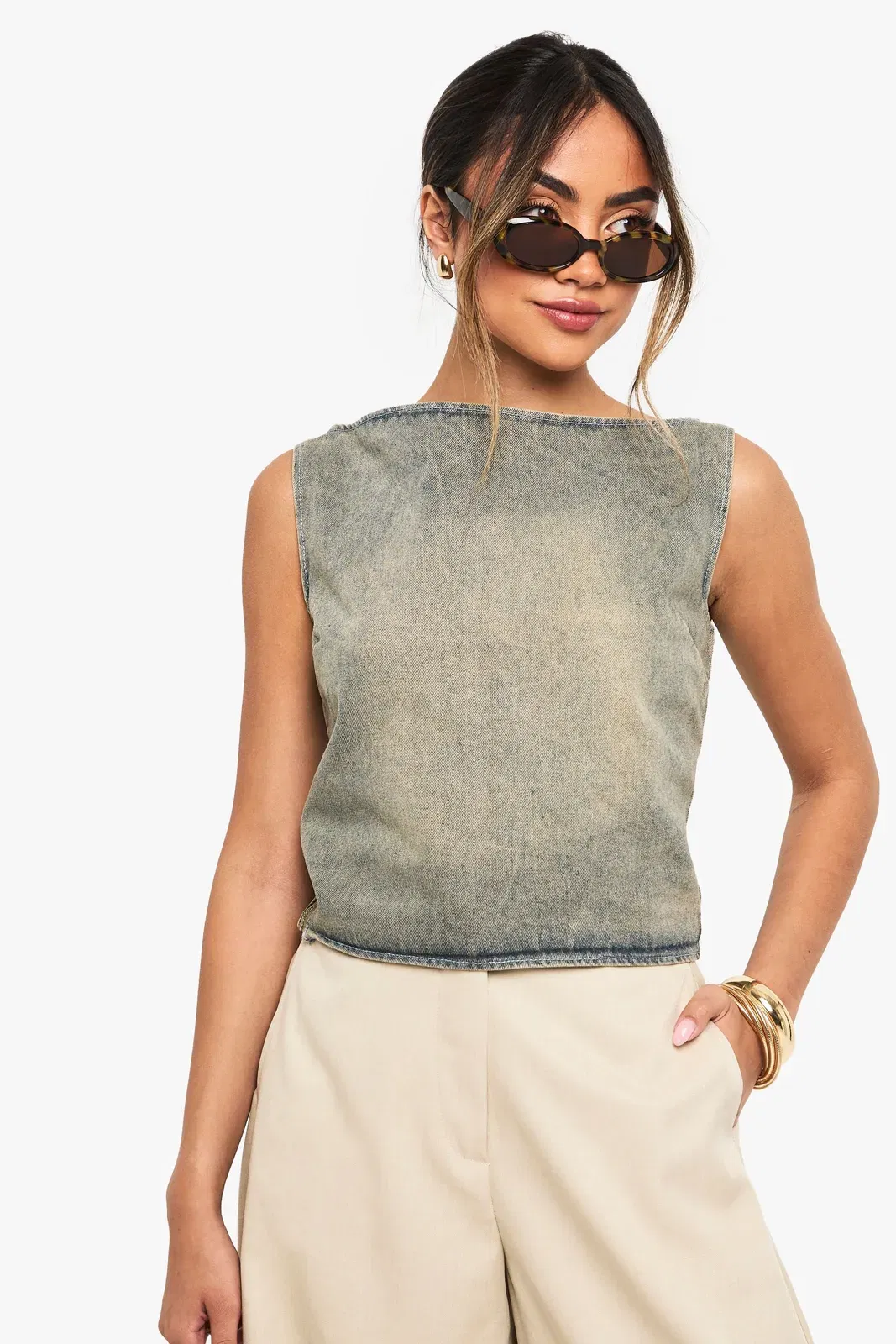 Grey Wash Sleeveless Top