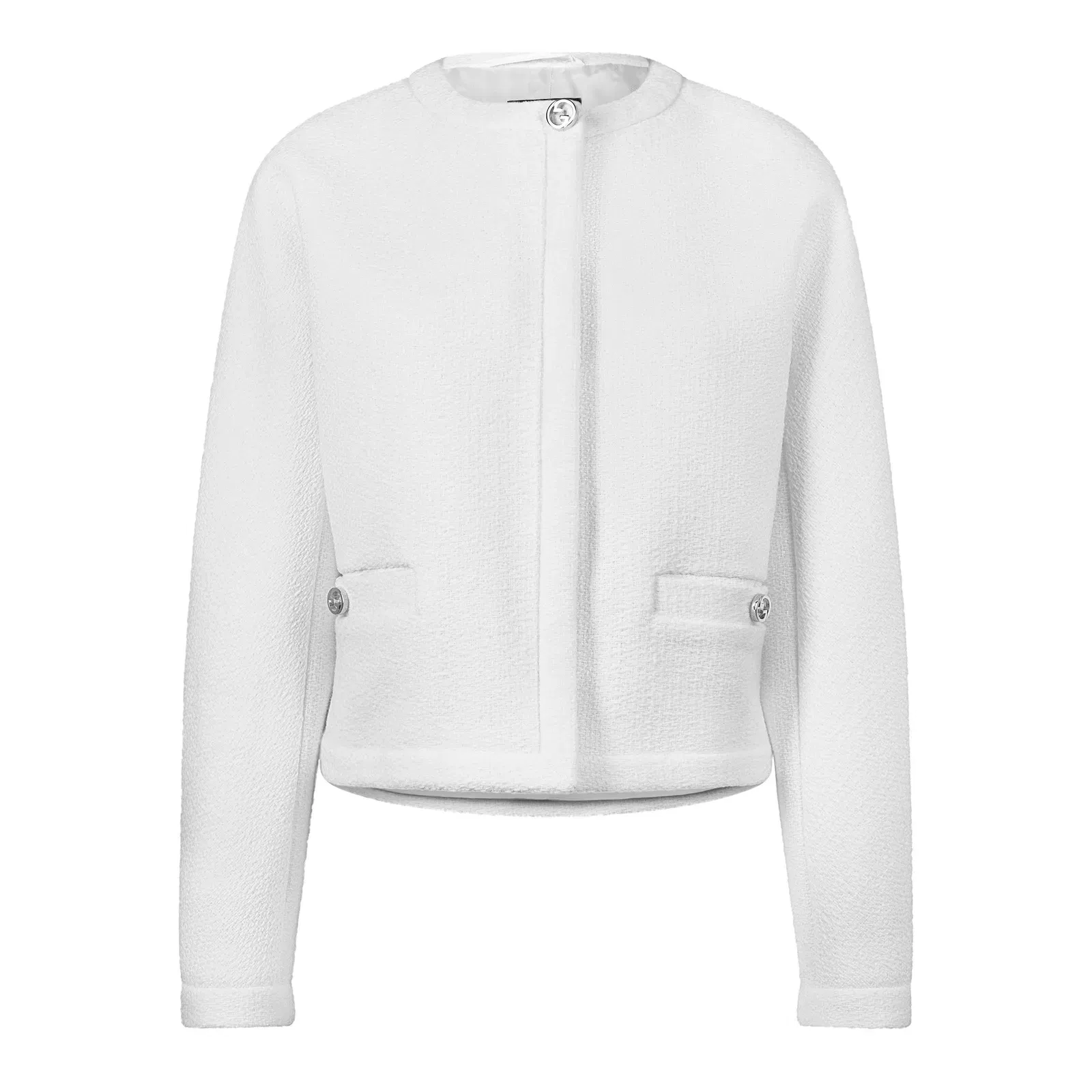 Wool Bouclv© Collarless Long Sleeve Overcoat