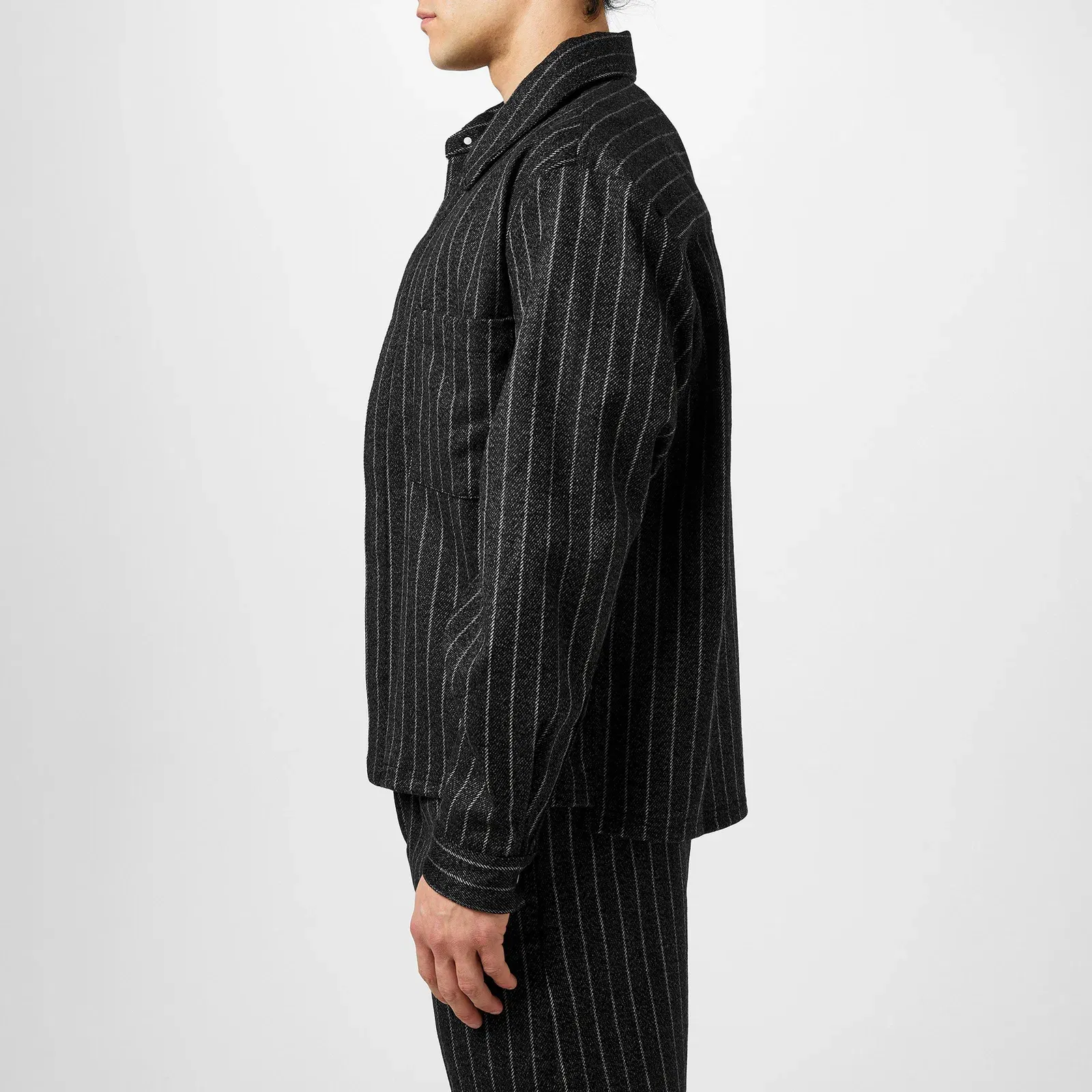 Cropped Wool Long Sleeve Oversized Fit Overshirt