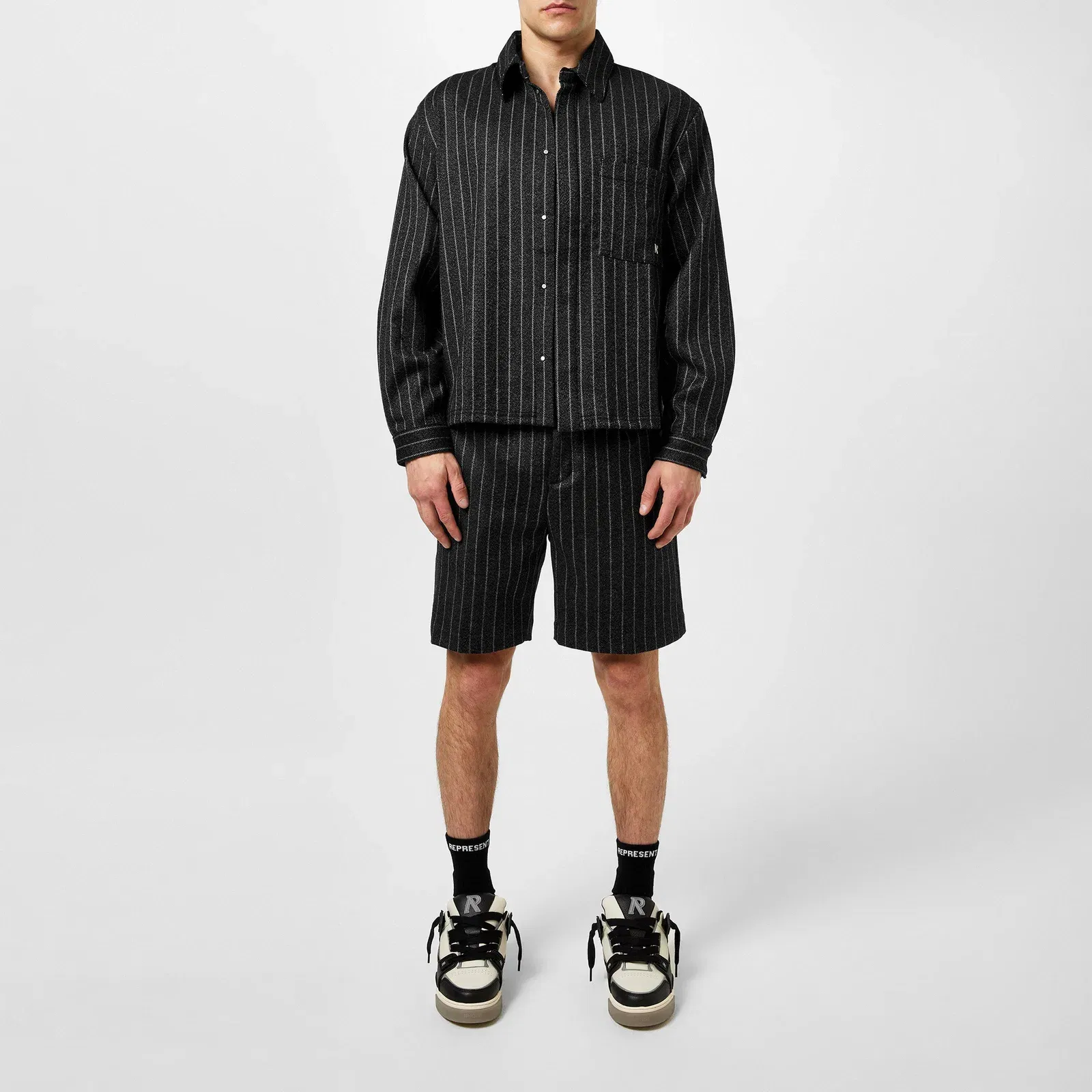 Cropped Wool Long Sleeve Oversized Fit Overshirt