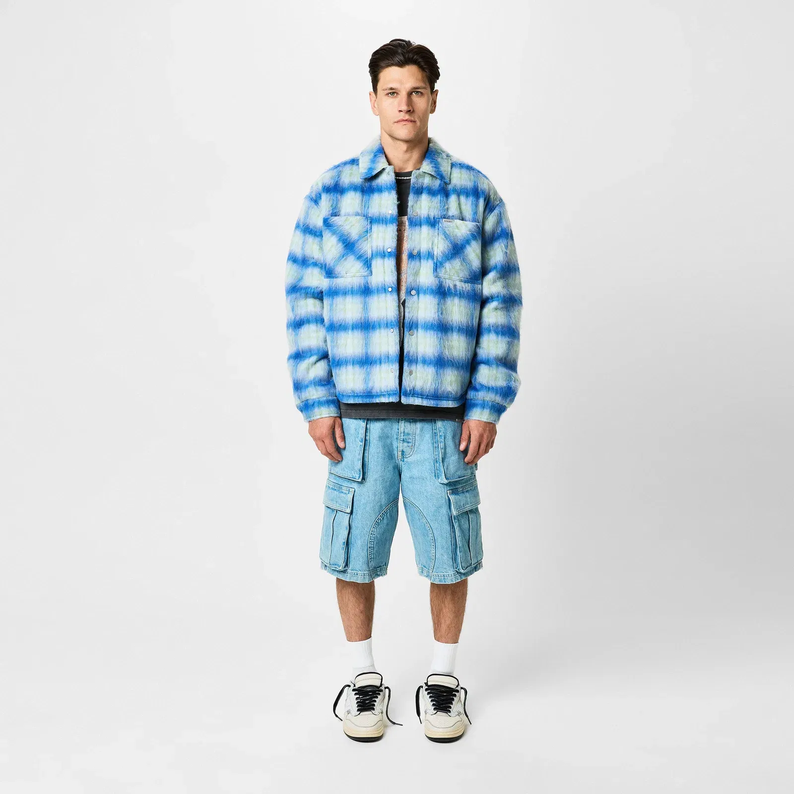 Rep Textured Cheque Pattern Long Sleeve Oversized Fit Overshirt