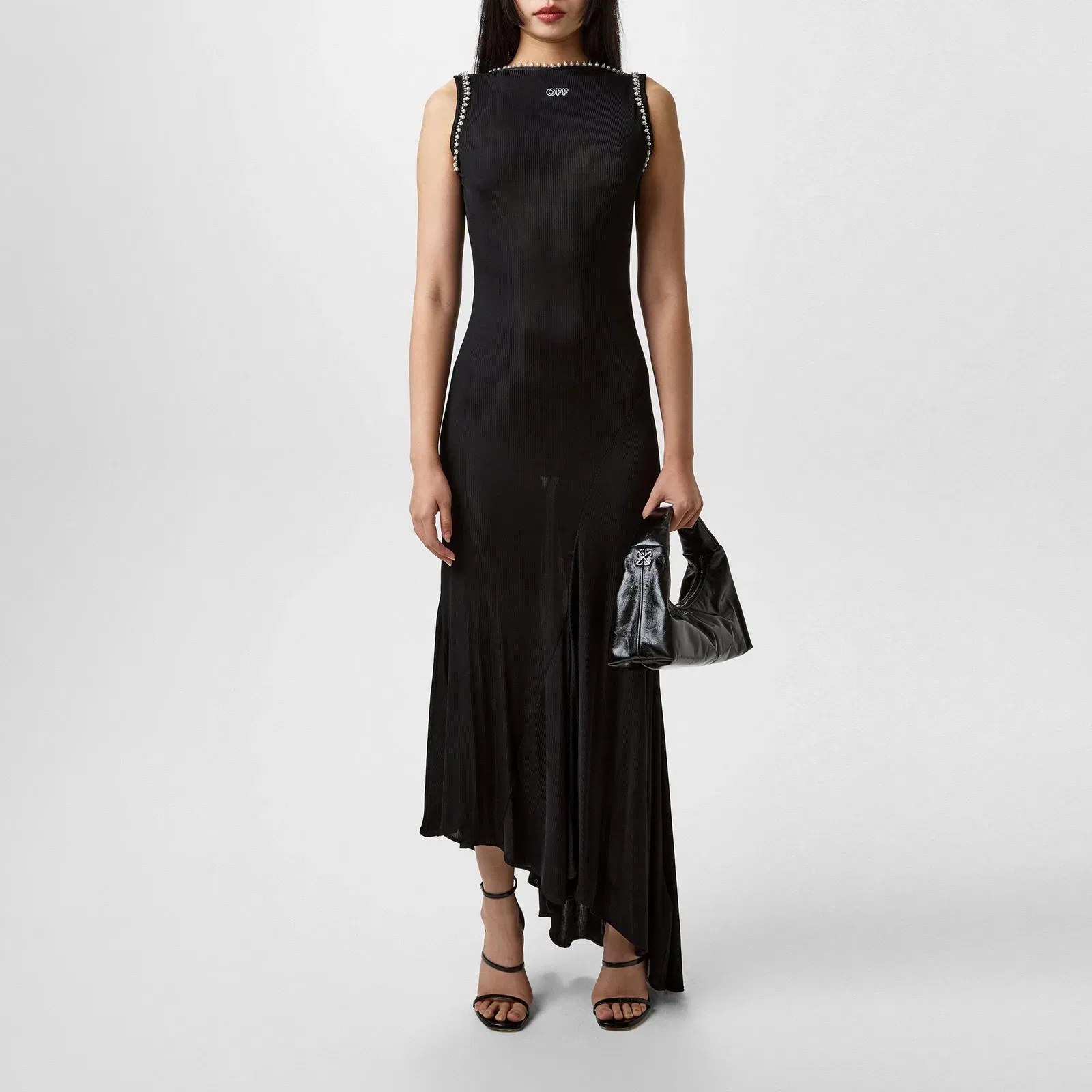 Ribbed Semi-Sheer Backless Viscose Maxi Dress