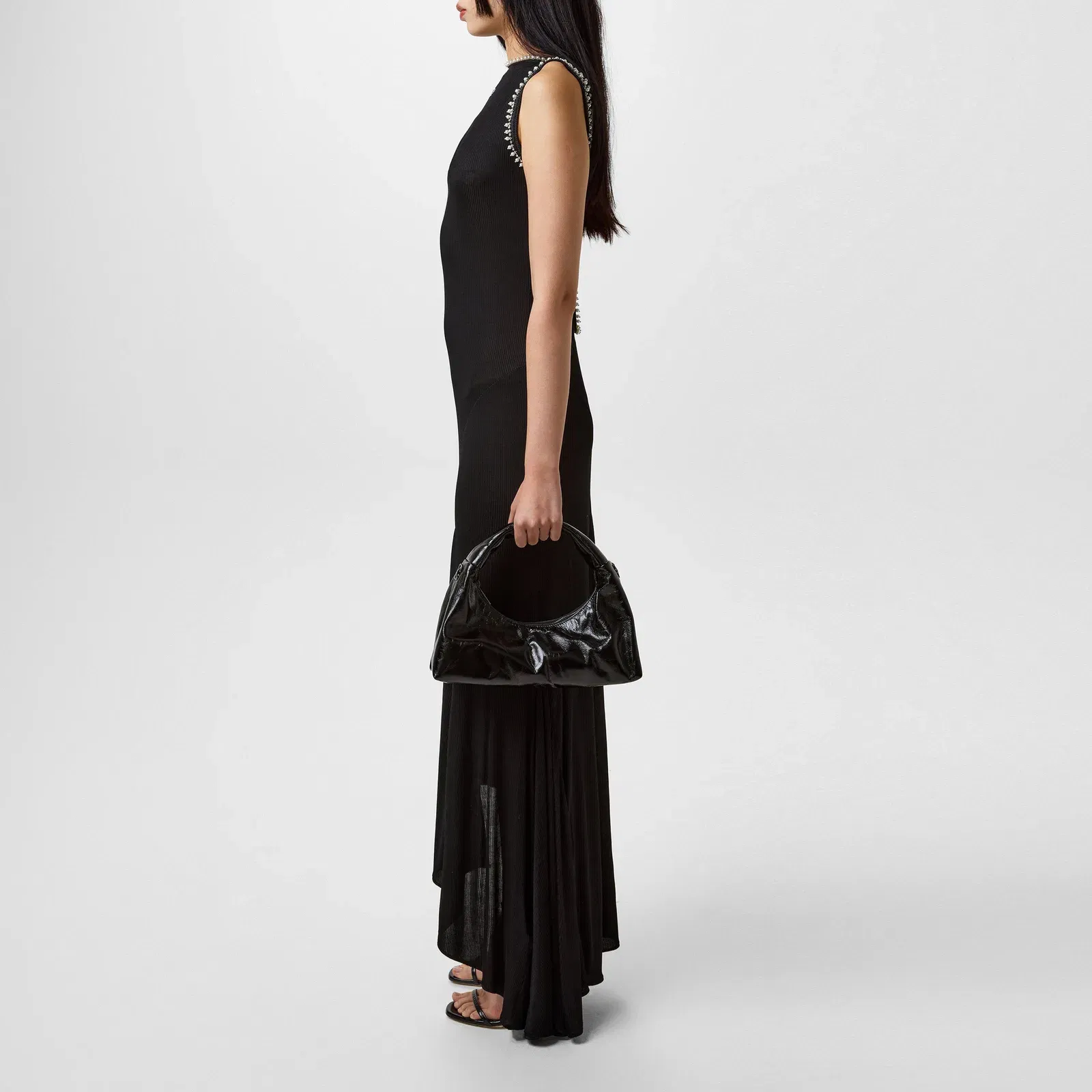 Ribbed Semi-Sheer Backless Viscose Maxi Dress