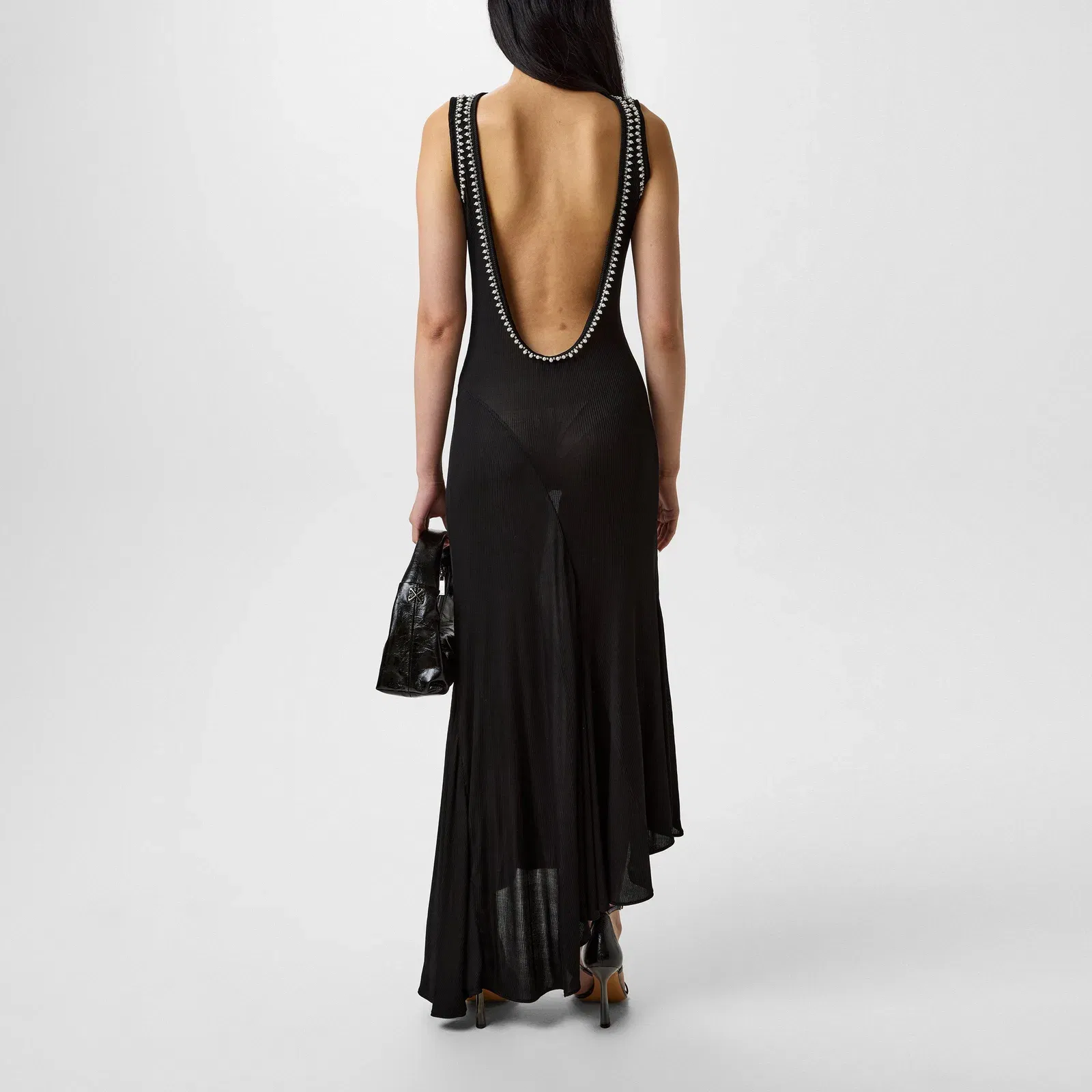 Ribbed Semi-Sheer Backless Viscose Maxi Dress
