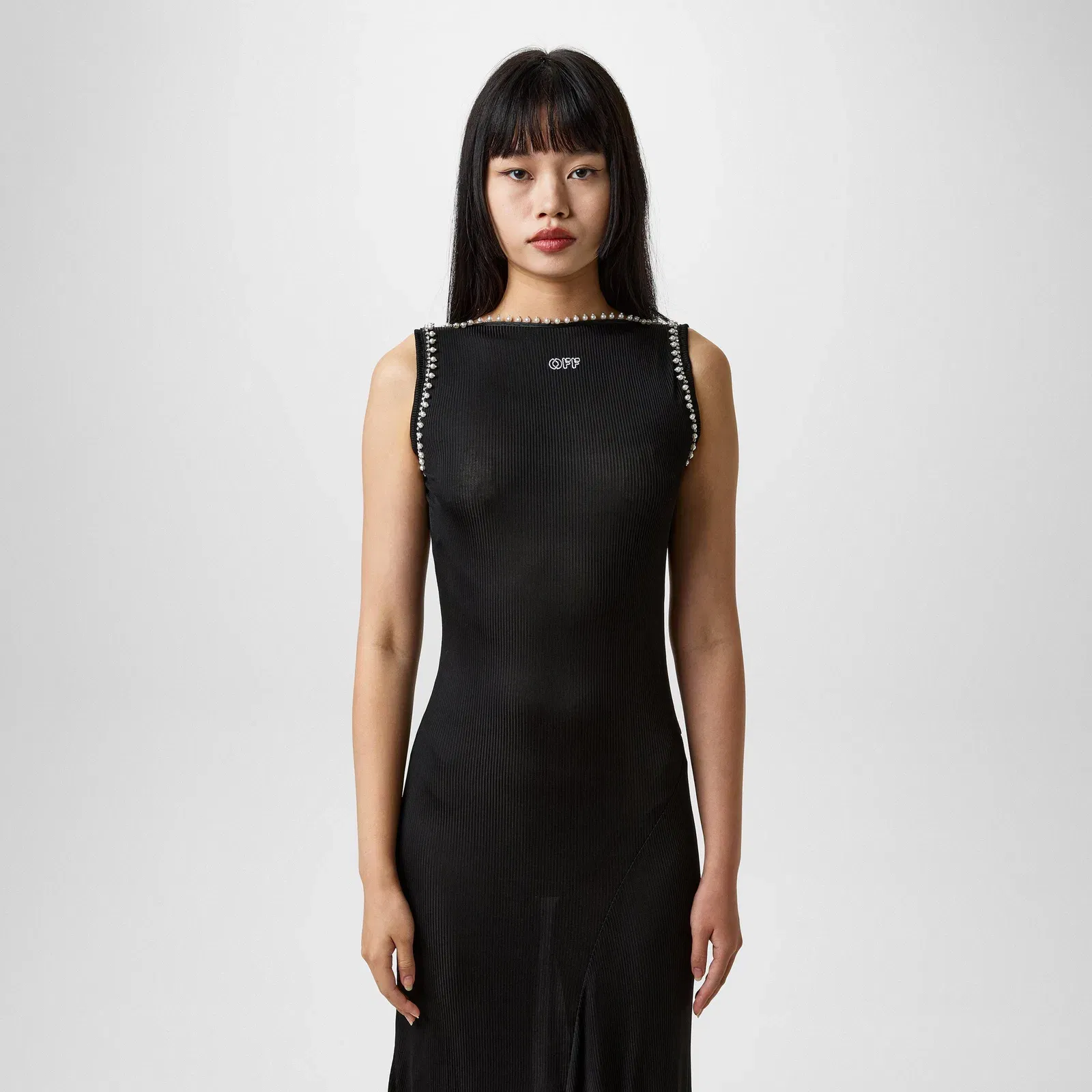Ribbed Semi-Sheer Backless Viscose Maxi Dress