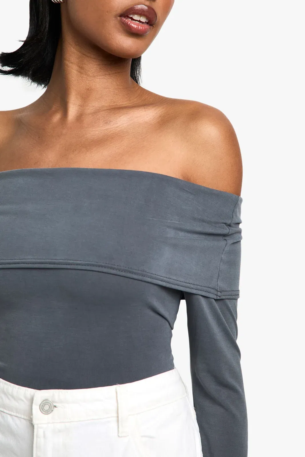 Peached Jersey Longline Bardot Top
