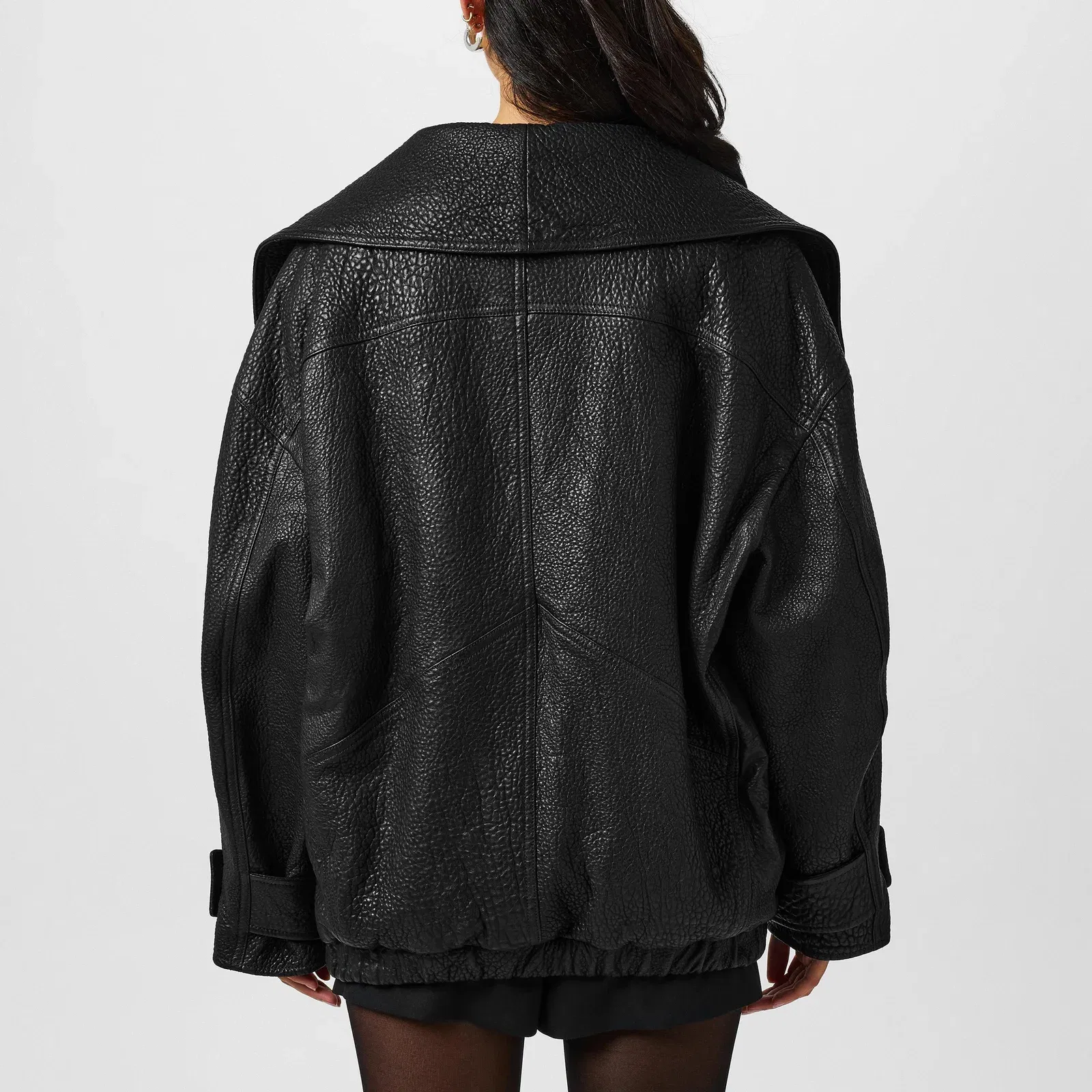 Oversized Lambskin Long Sleeve Leather Jacket