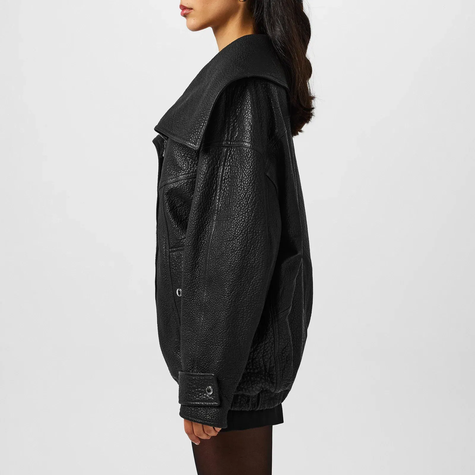 Oversized Lambskin Long Sleeve Leather Jacket
