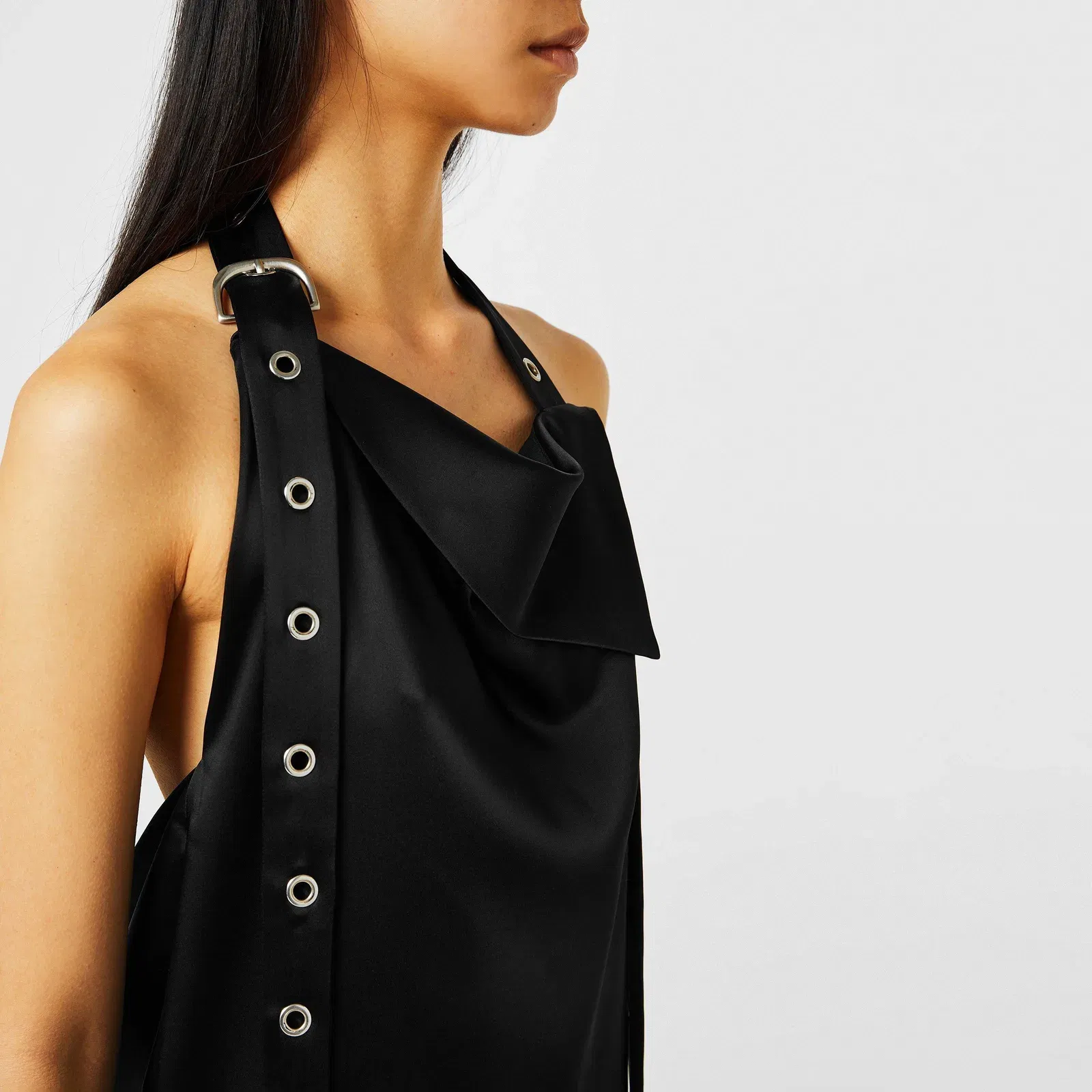 Belted Satin Halter Neck Evening Maxi Dress