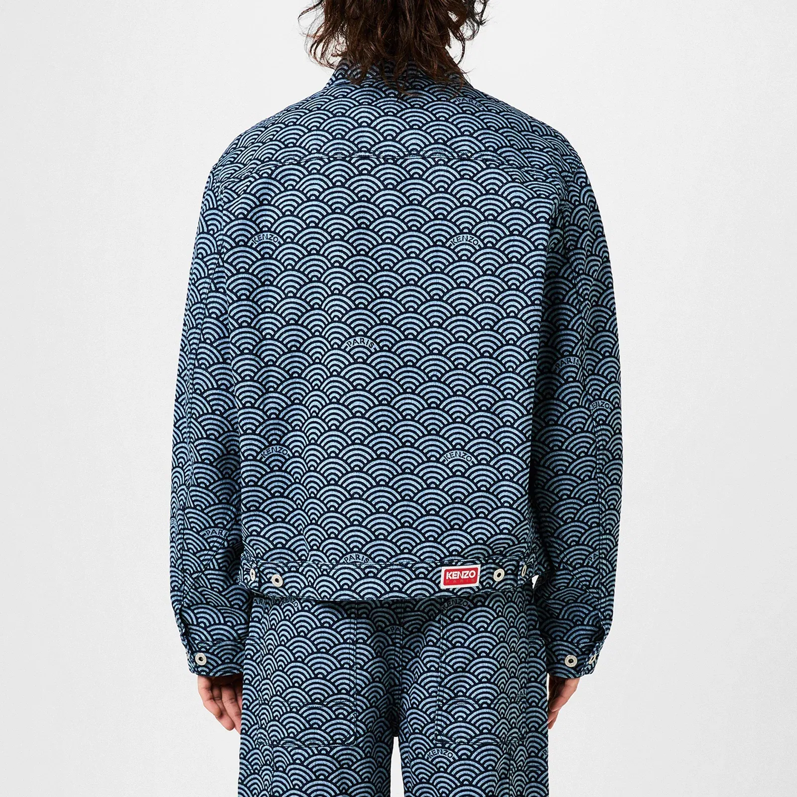 Seigaiha Wave Pattern Structured Denim Jacket