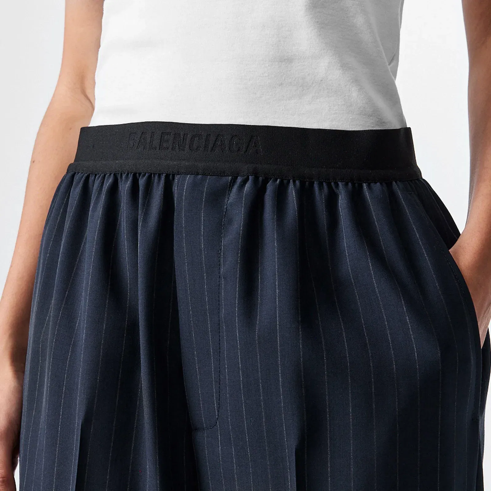Pinstripe High Rise Relaxed Fit Wide Leg Trousers
