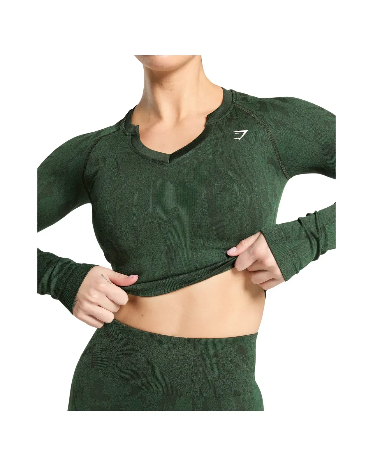 Gymshark Adapt Camo Seamless Long Sleeve Top Body fit Trail Green/Classic Green