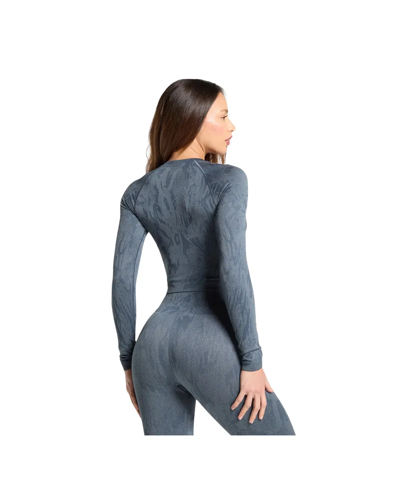 Gymshark Adapt Camo Seamless Long Sleeve Top Body fit Titanium Blue/Denim Grey