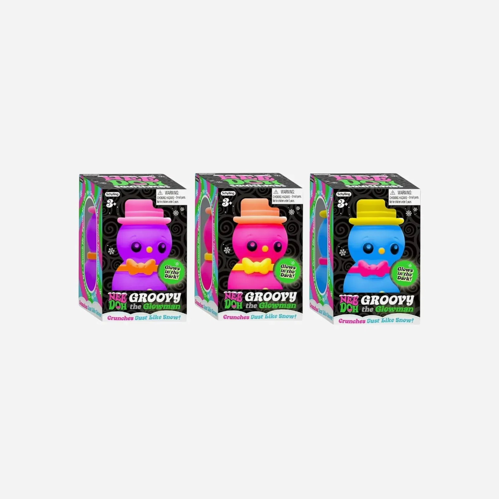 NeeDoh Groovy the Glowman Squishy Fidget Toy Set of 3 Pink Blue Purple