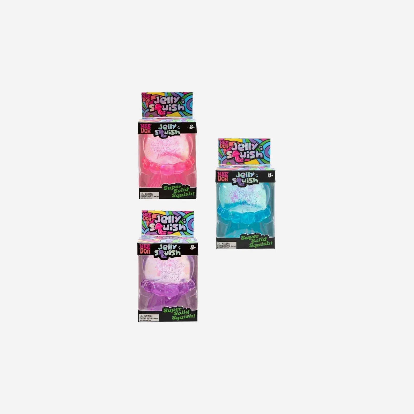 NeeDoh JellySquish Squishy Fidget Toy 3x Lot Purple/Pink/Blue