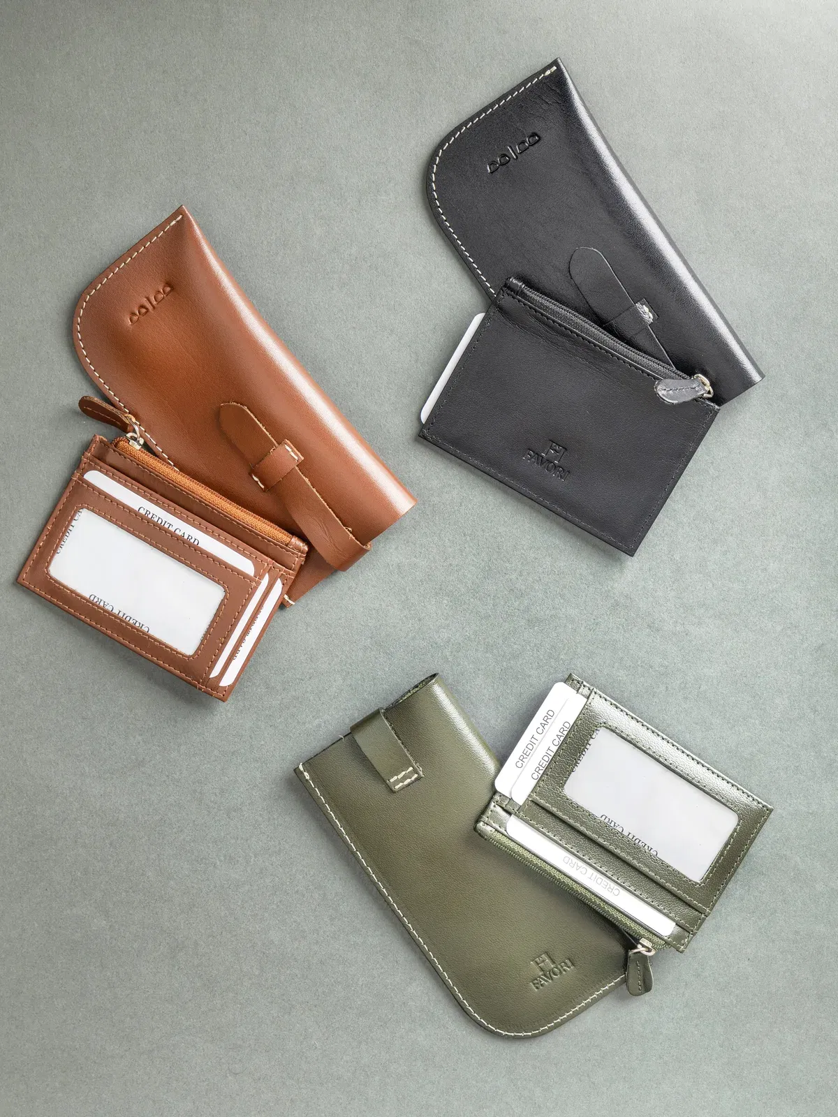 Set of Spectacle Case and Credit Card Holder - Leather | Olive