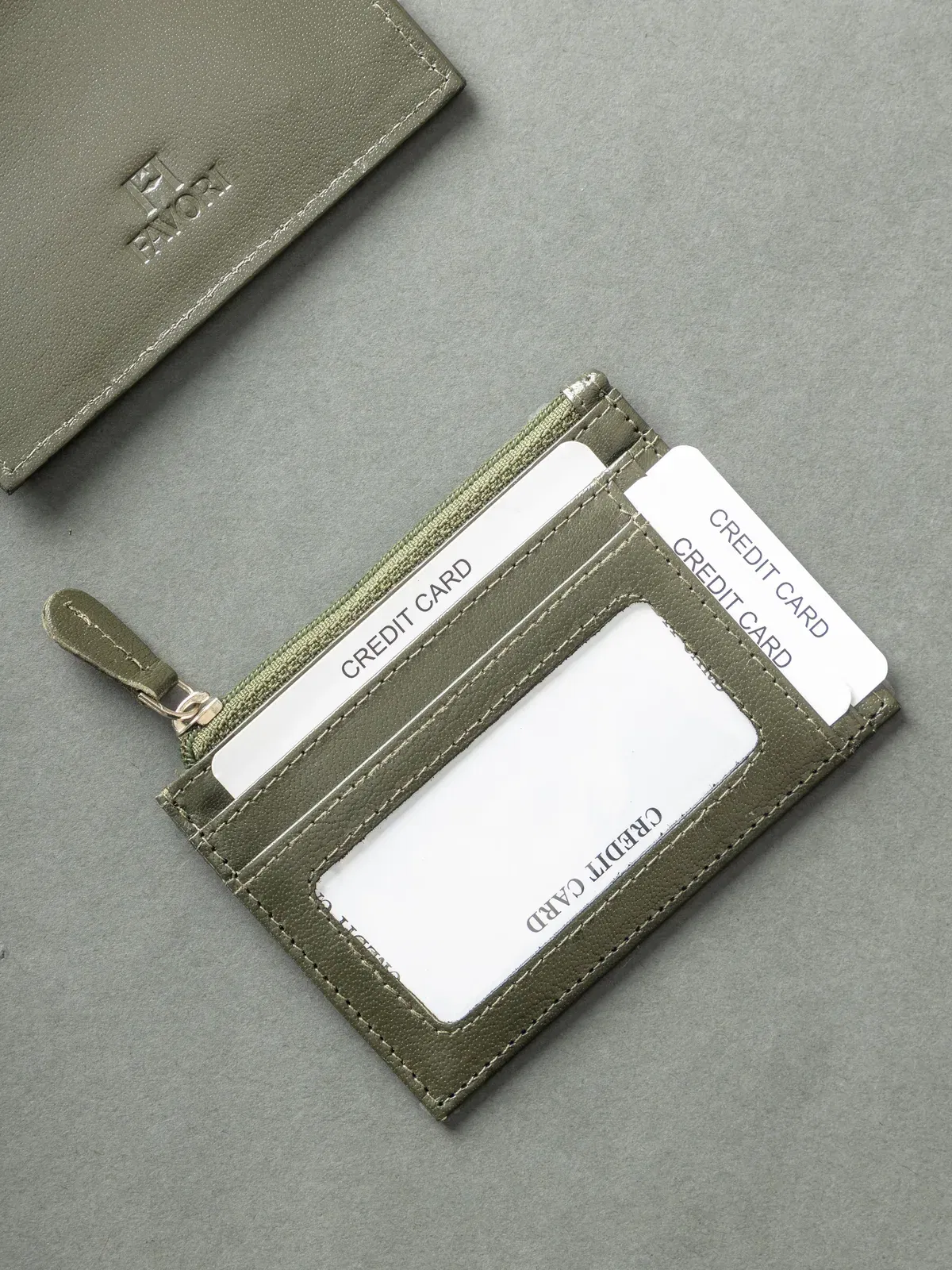 Set of Spectacle Case and Credit Card Holder - Leather | Olive