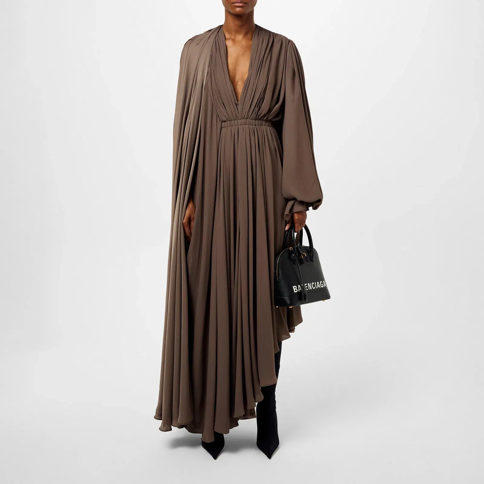 V Neck Draped Maxi Dress
