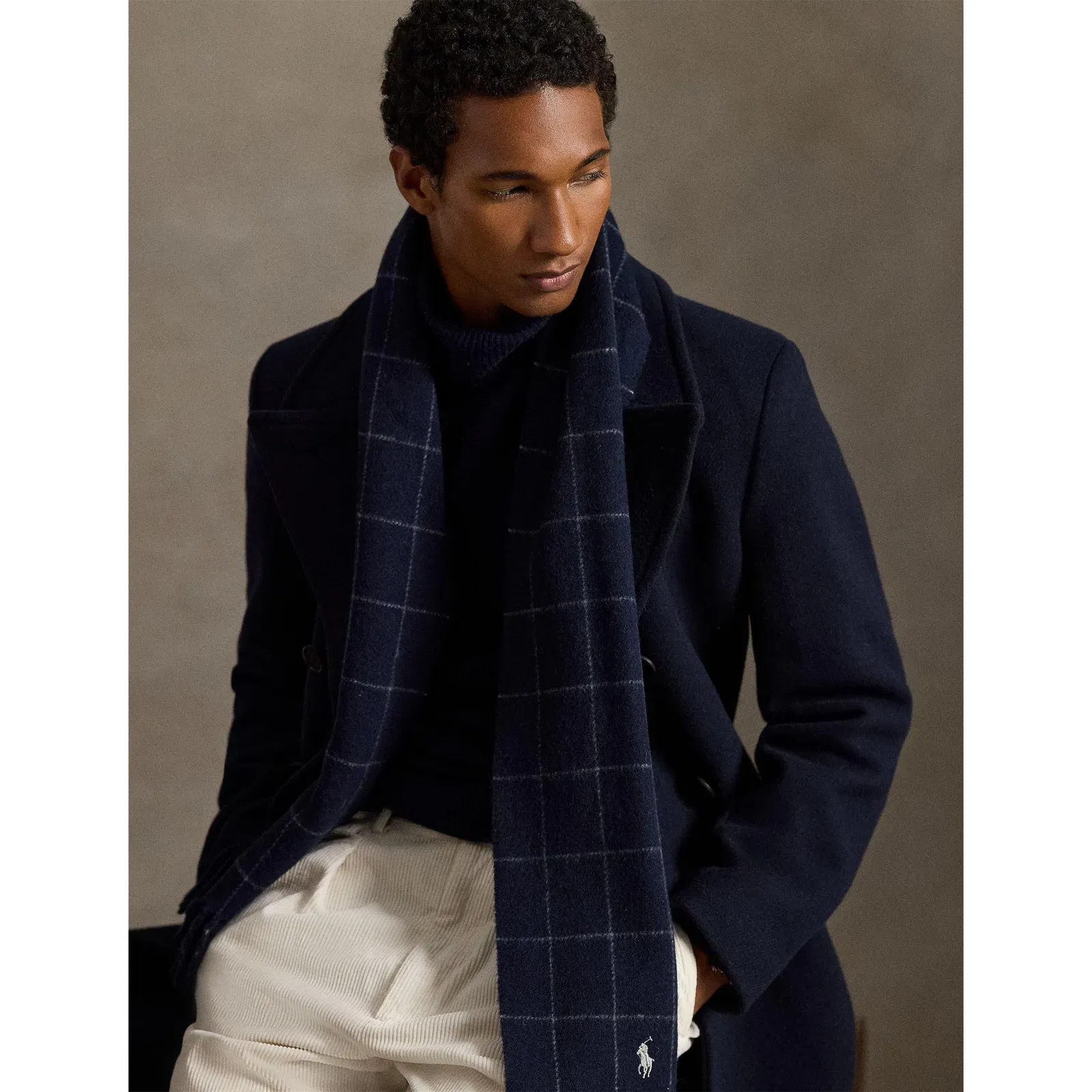 Windowpane Plaid Wool Blend Scarf
