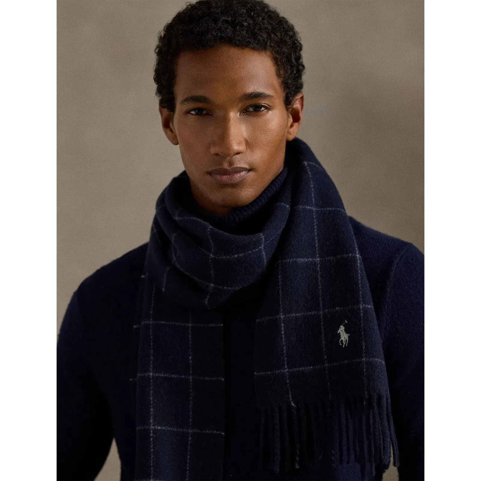 Windowpane Plaid Wool Blend Scarf