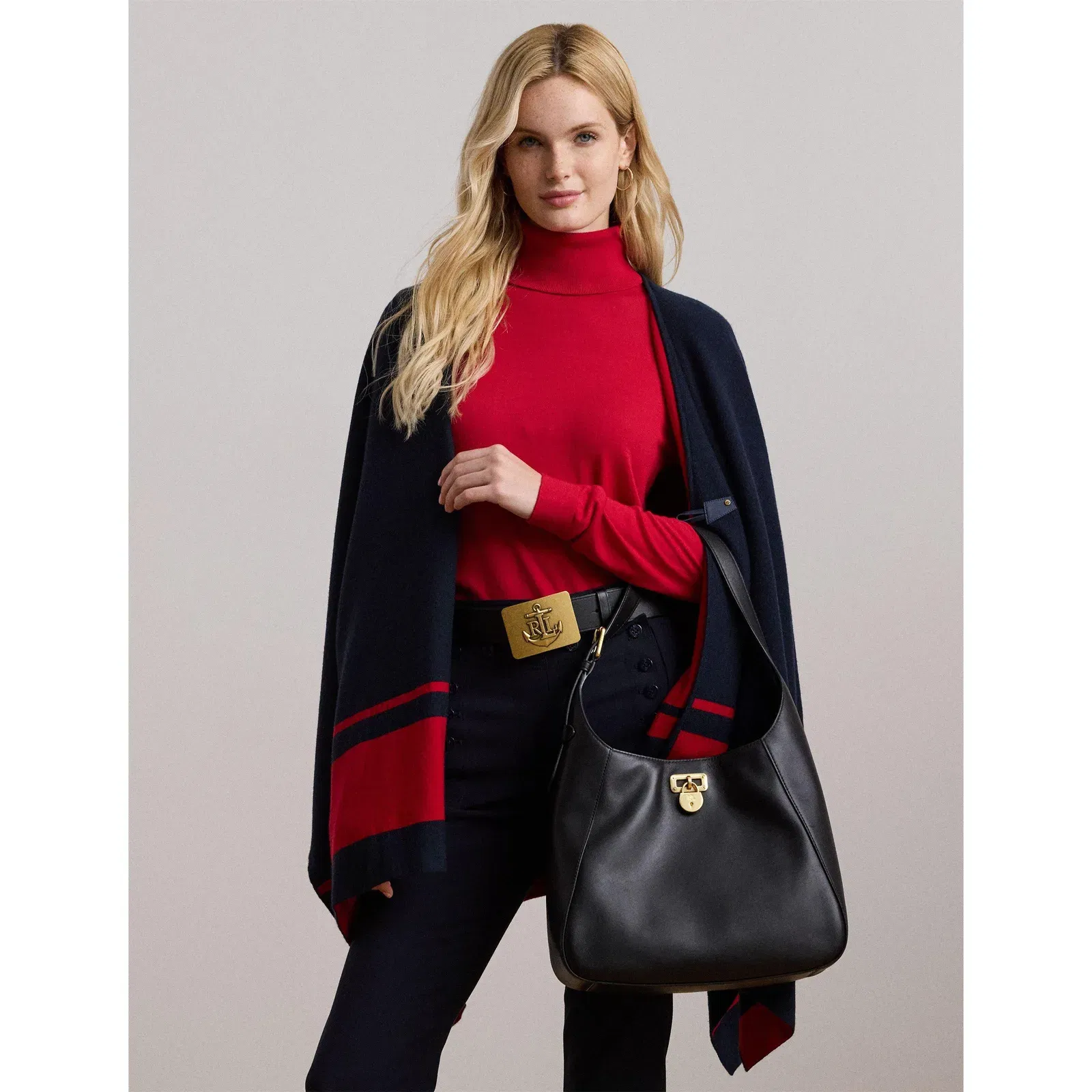 Two-Tone Intarsia Viscose Short Poncho