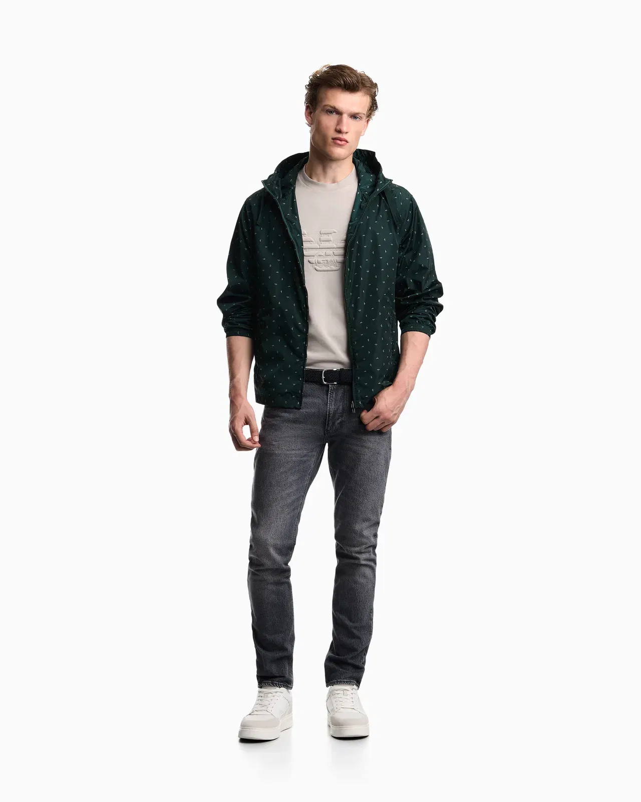 Emporio Armani J06 slim-fit washed denim jeans with eagle embroidery