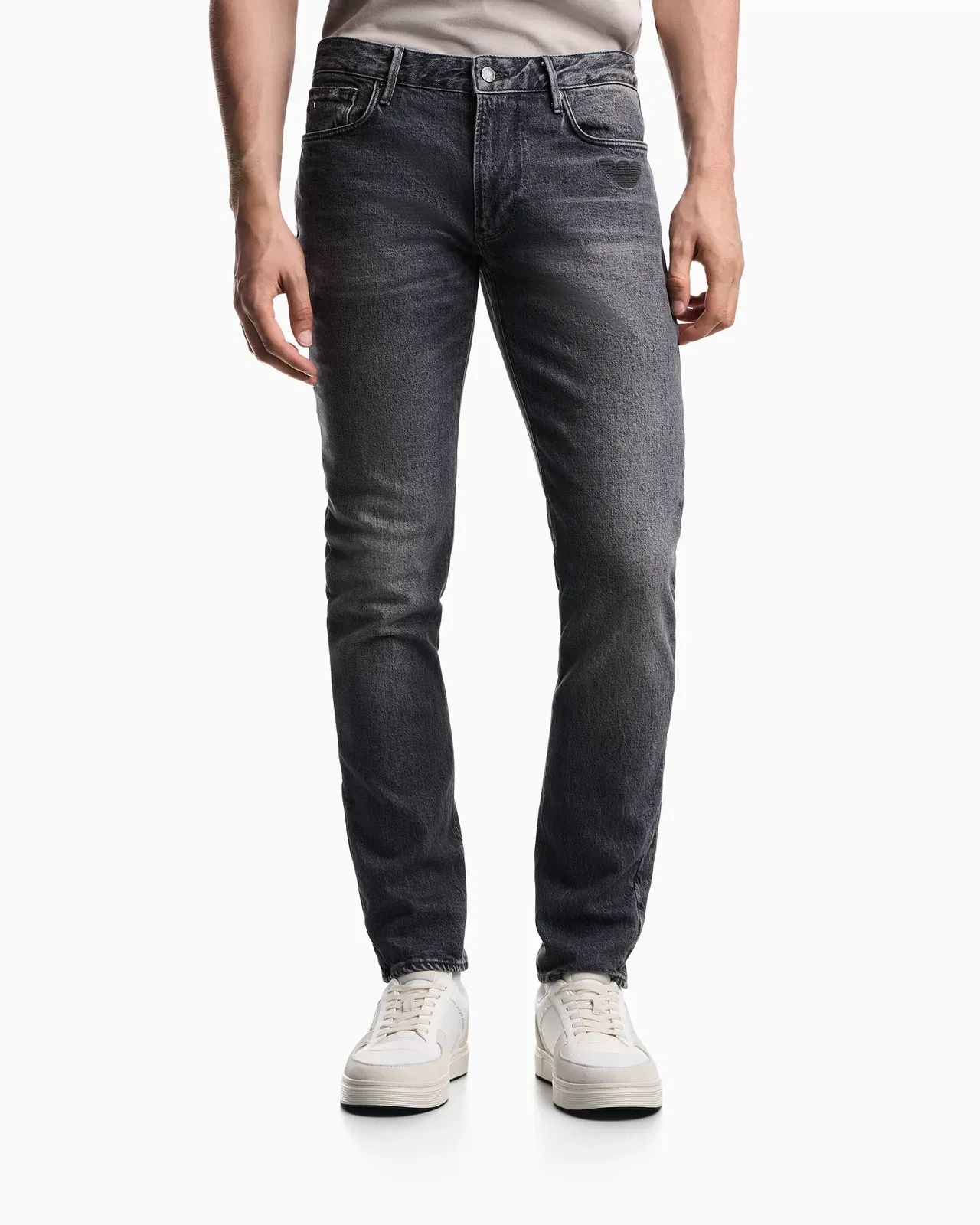 Emporio Armani J06 slim-fit washed denim jeans with eagle embroidery