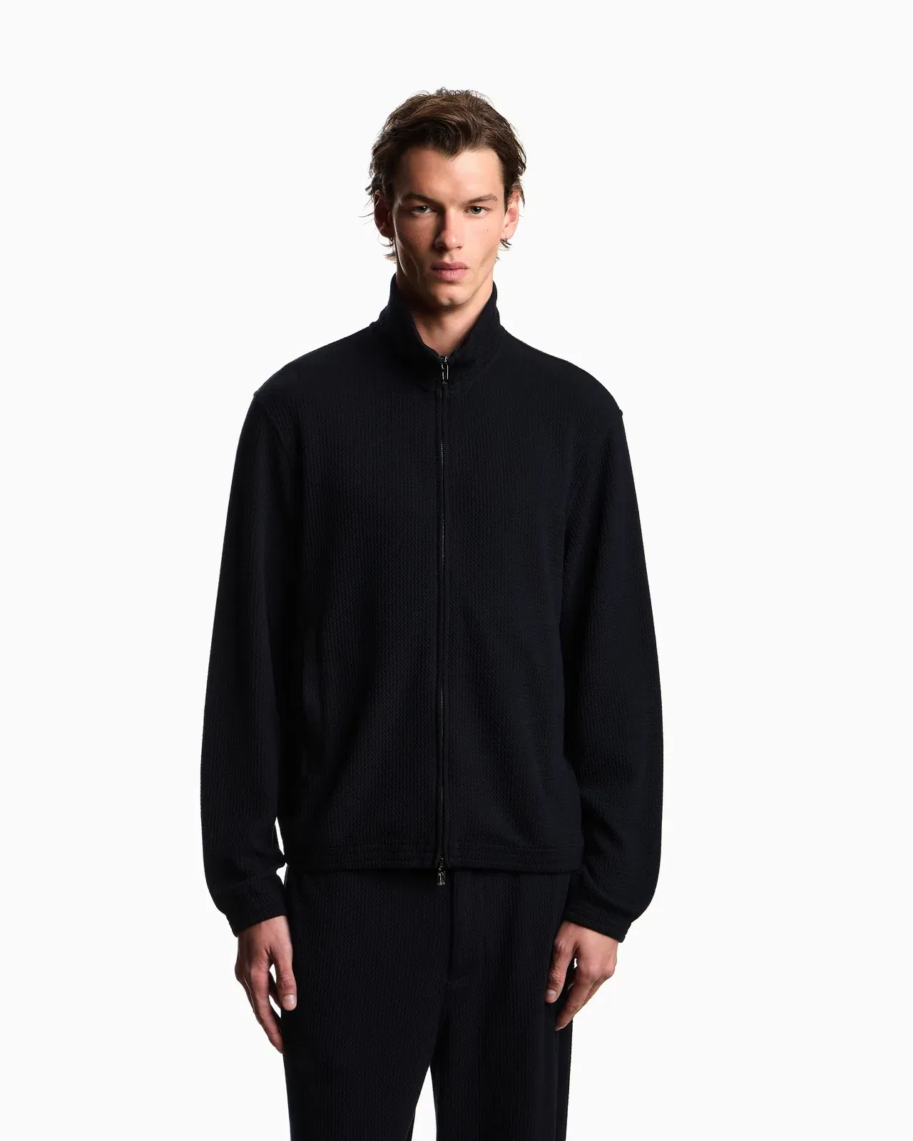 Emporio Armani Travel Essential full-zip embossed effect jersey sweatshirt