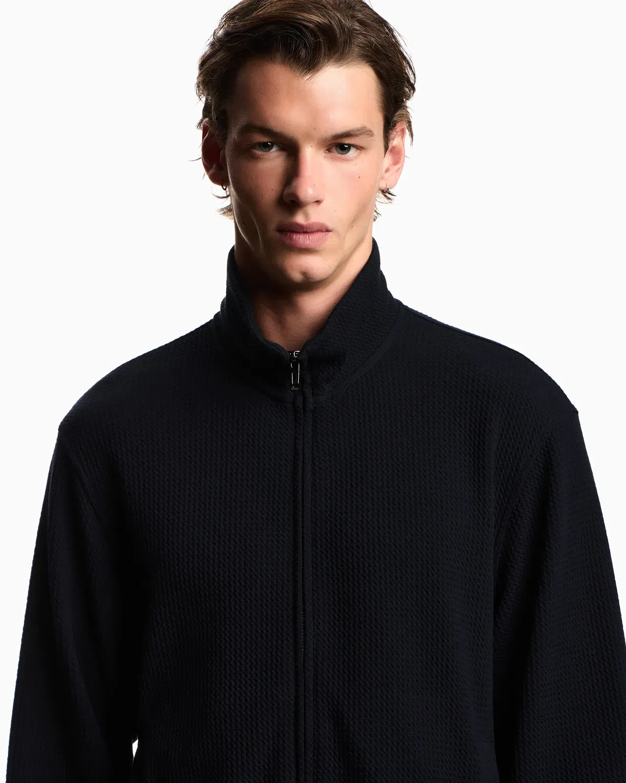 Emporio Armani Travel Essential full-zip embossed effect jersey sweatshirt