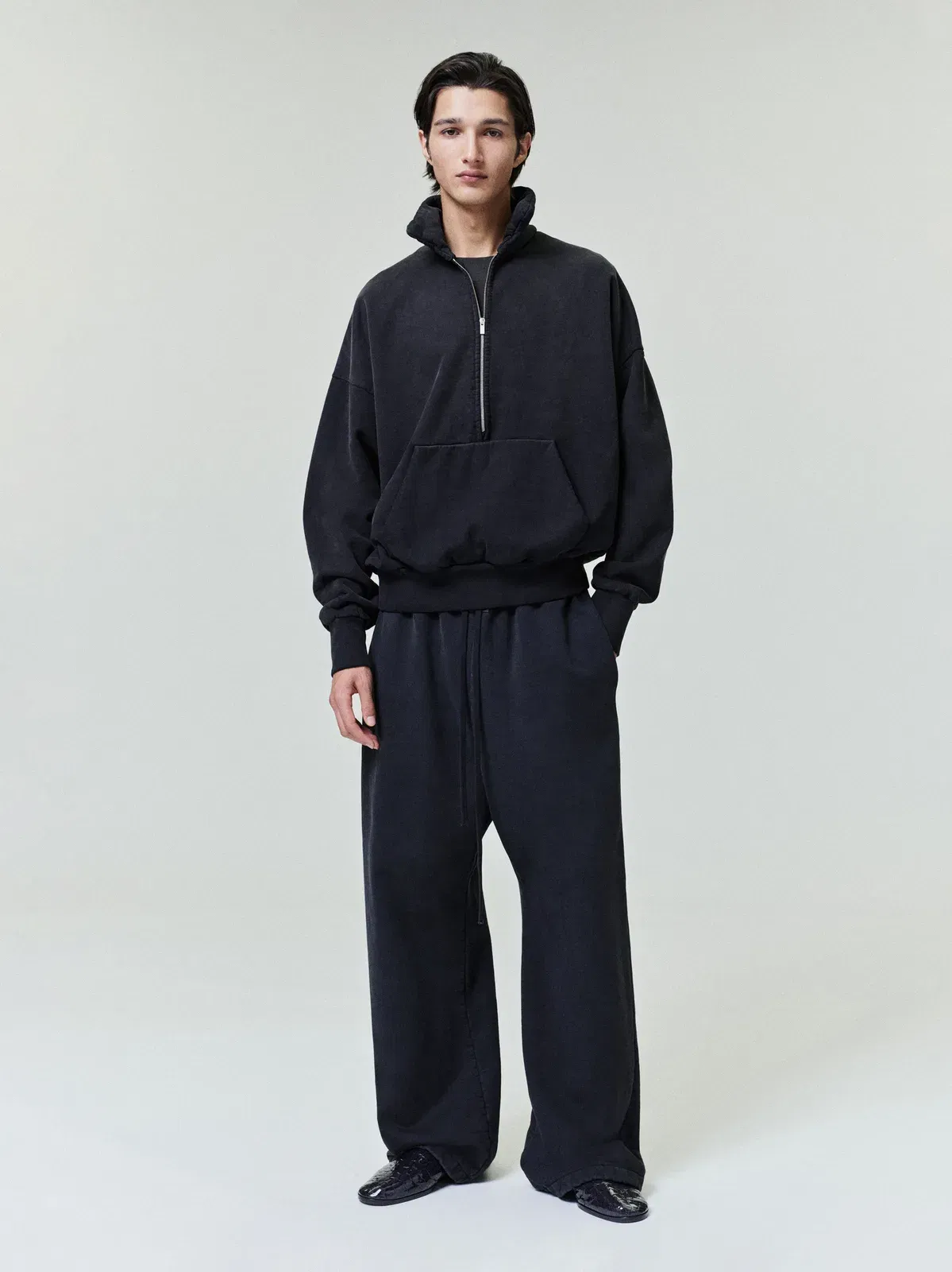 Essentials Sunfaded Half Zip Polo Sweatshirt Black