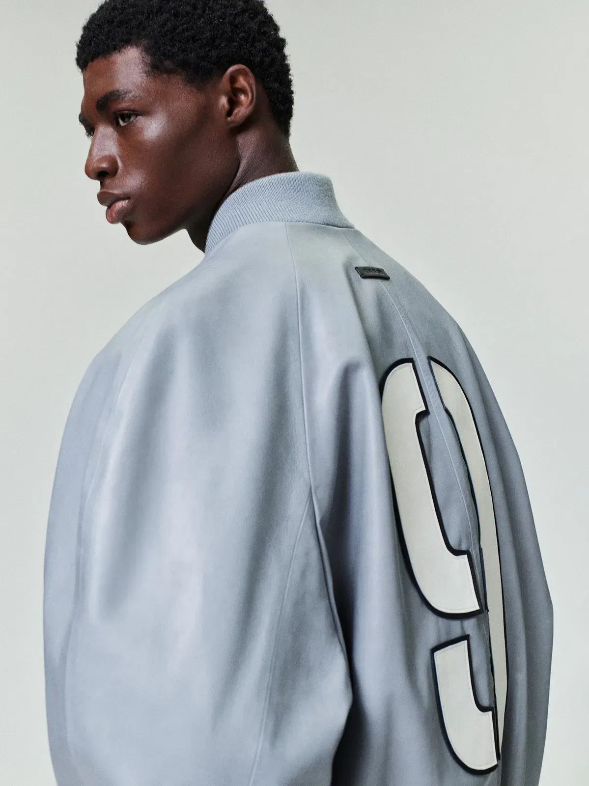 Essentials Leather 9 Raglan Bomber Jacket Metallic Grey