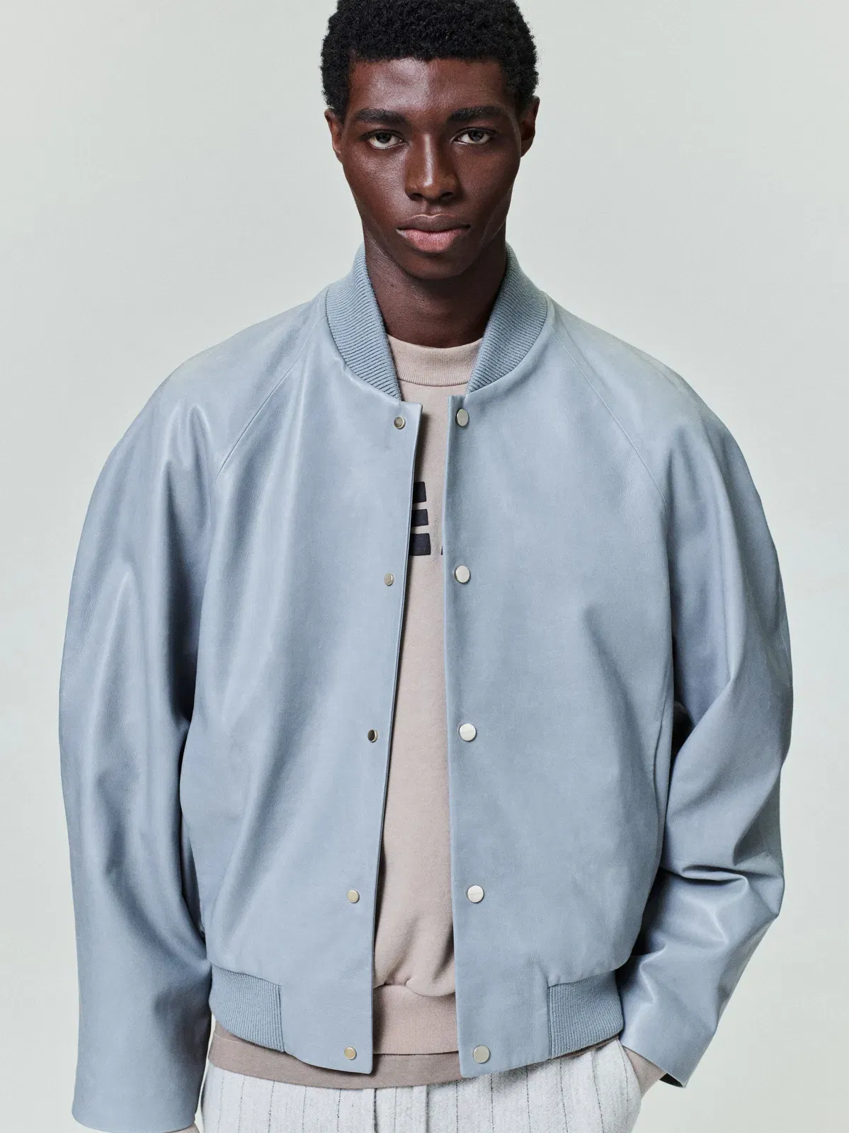 Essentials Leather 9 Raglan Bomber Jacket Metallic Grey