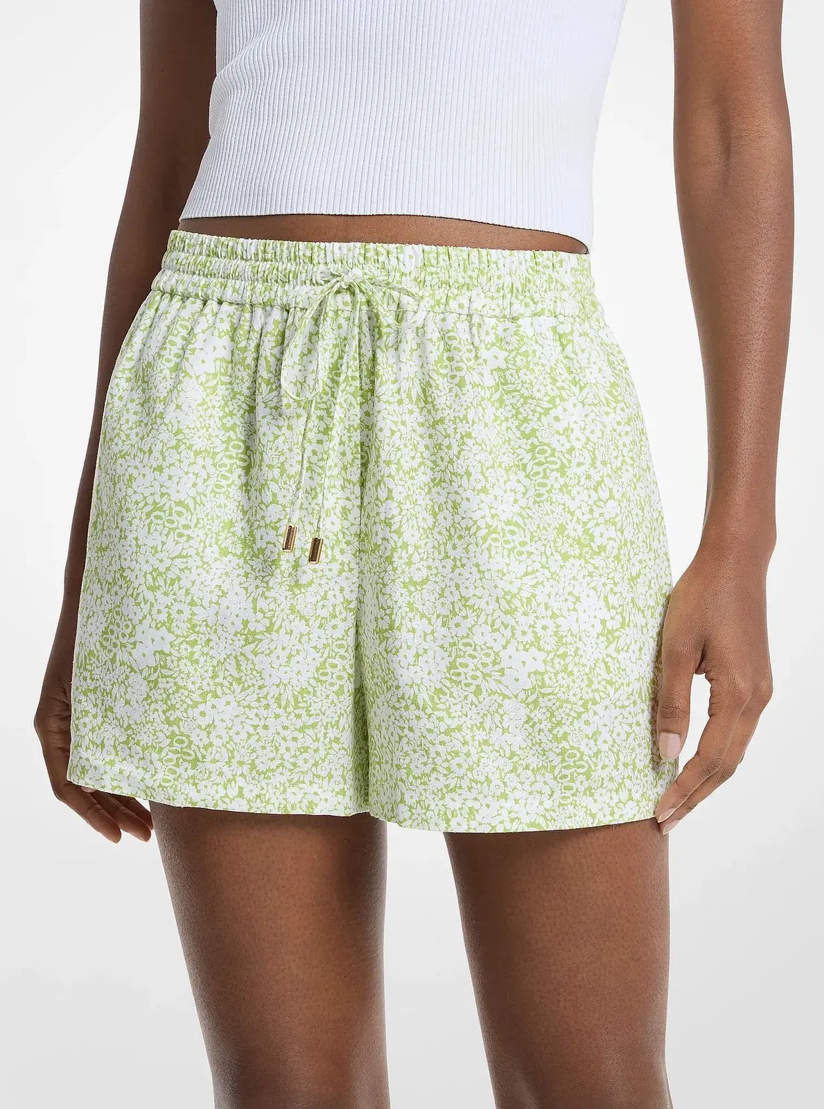 Michael Kors Floral Print Linen Blend Shorts LIME