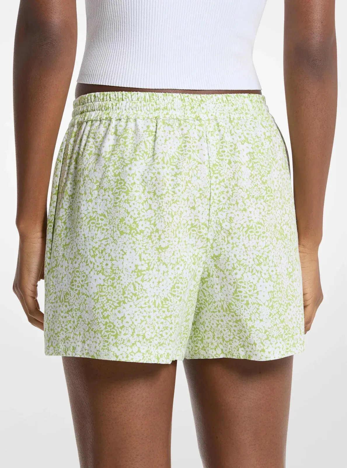 Michael Kors Floral Print Linen Blend Shorts LIME